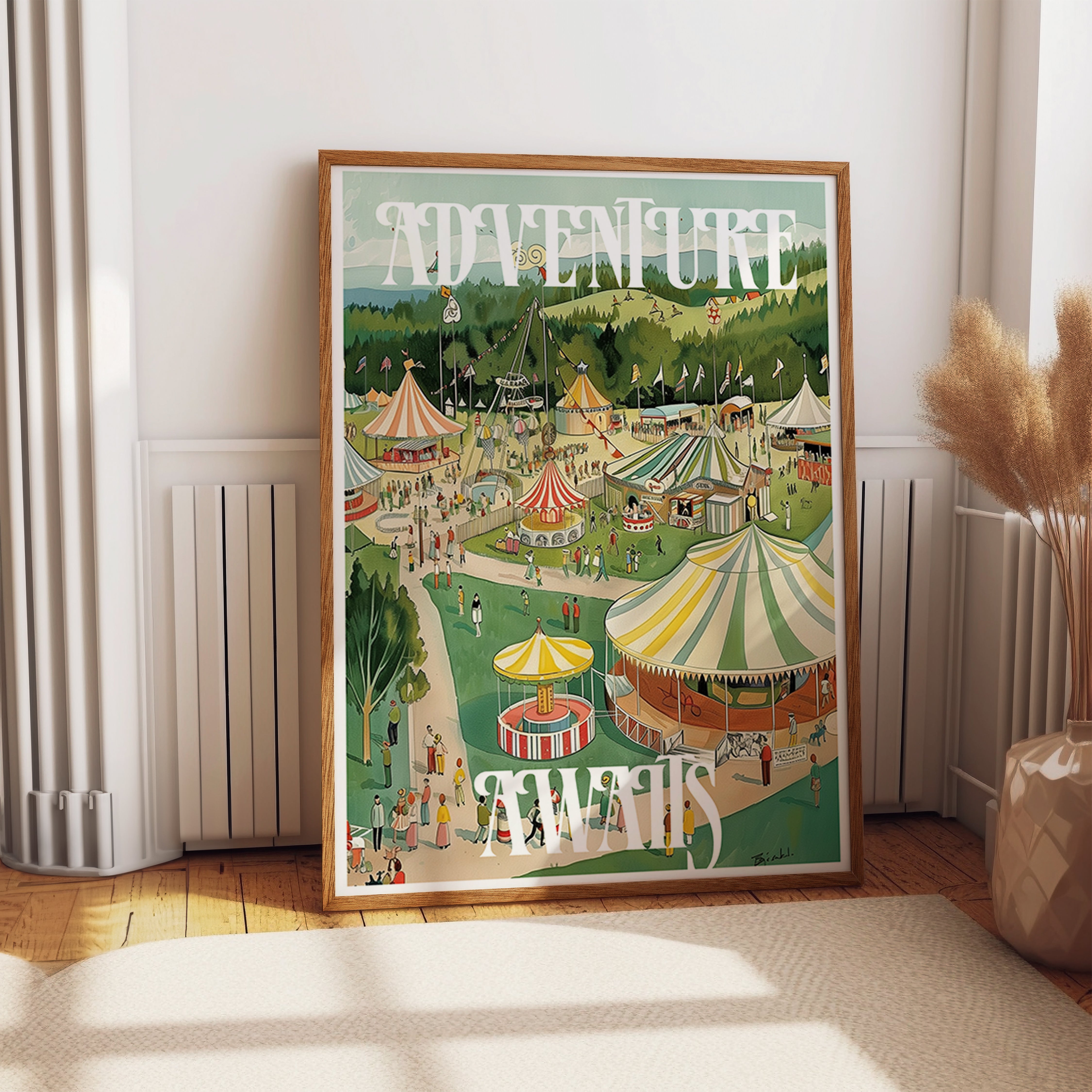 Retro Carnival Scene Whimsical Typography Print