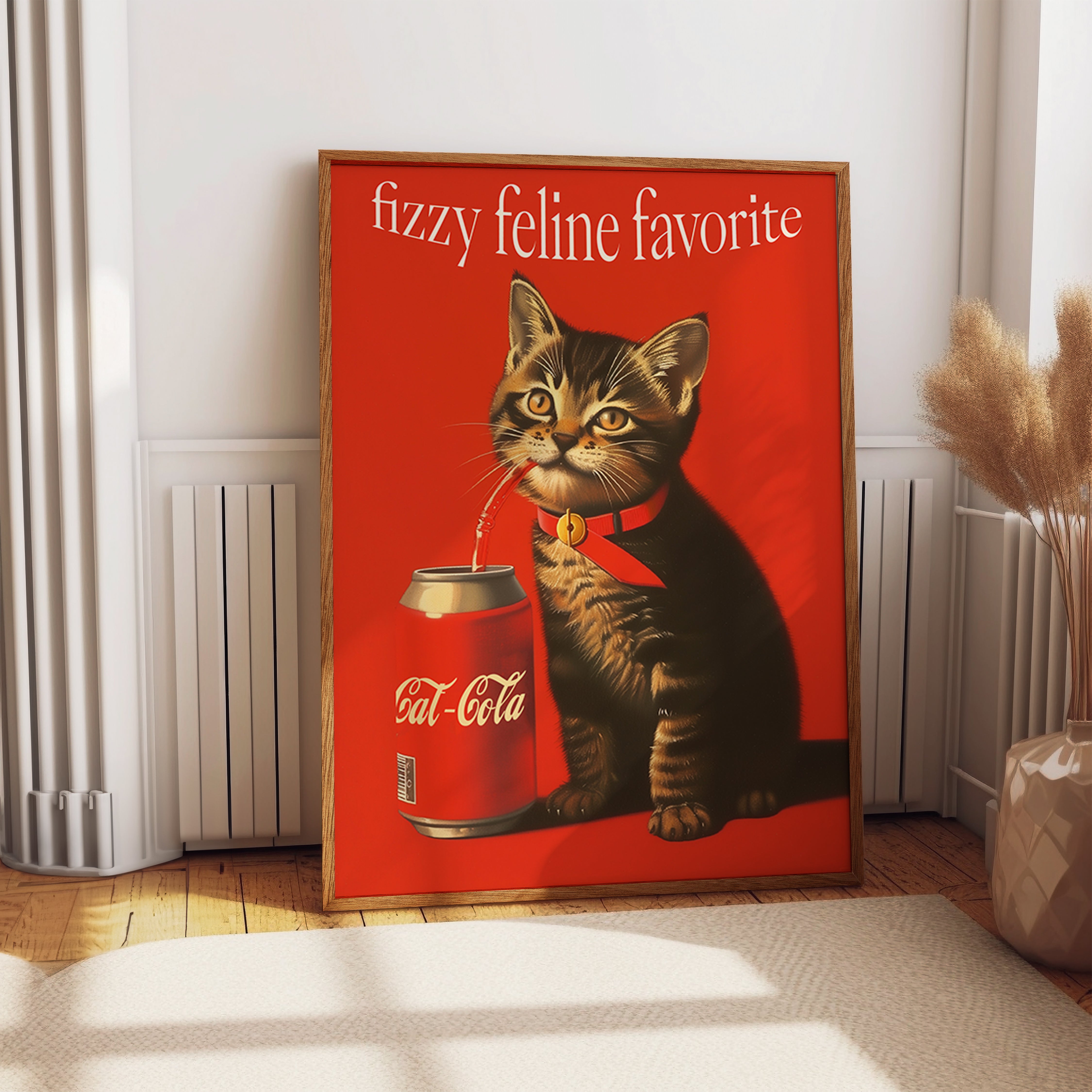 Fizzy Feline Favorite Poster – Cute Kitten with Cat-Cola Soda Can