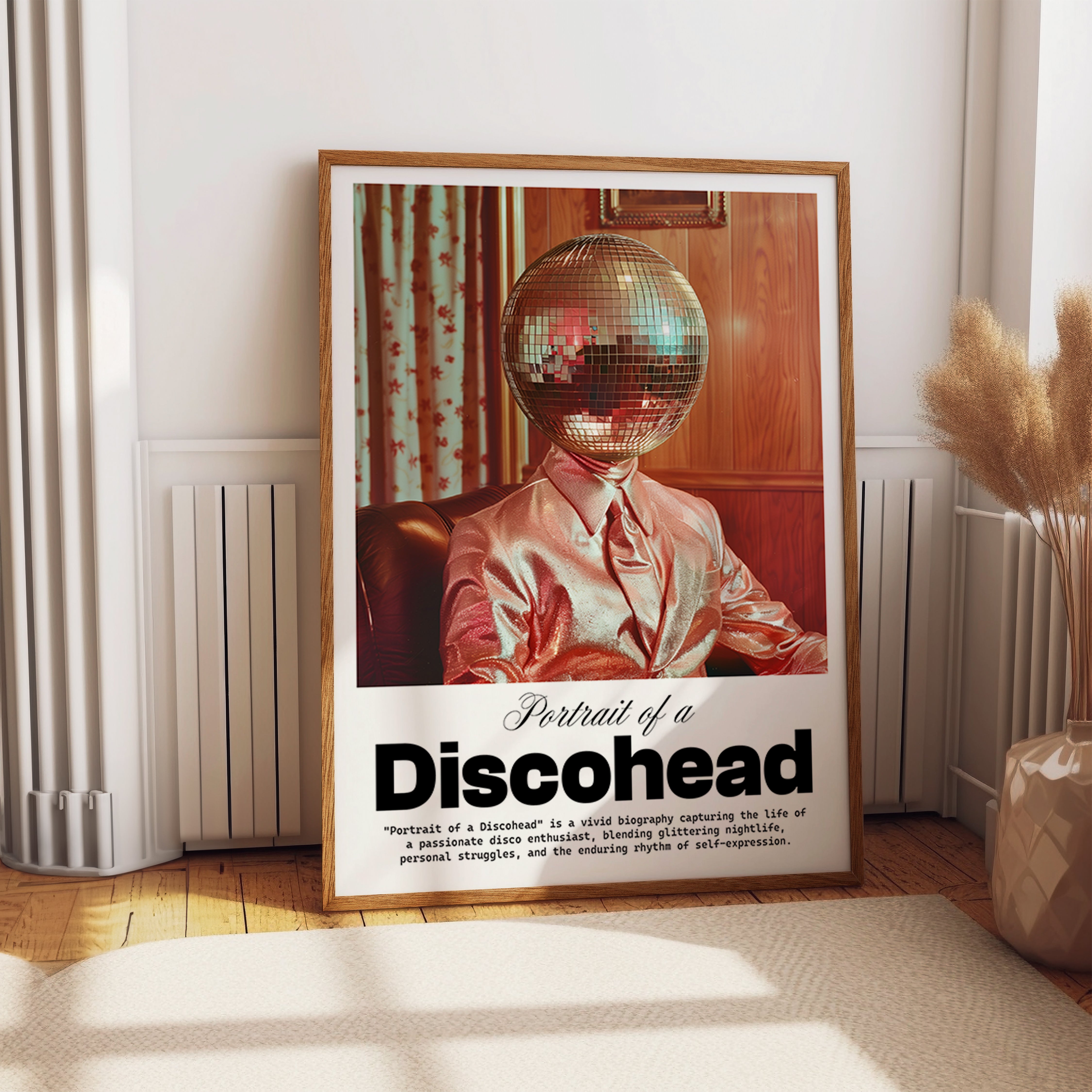 Portrait of a Discohead – Surreal Disco Ball Art Print – Retro Nightlife Aesthetic Wall Poster