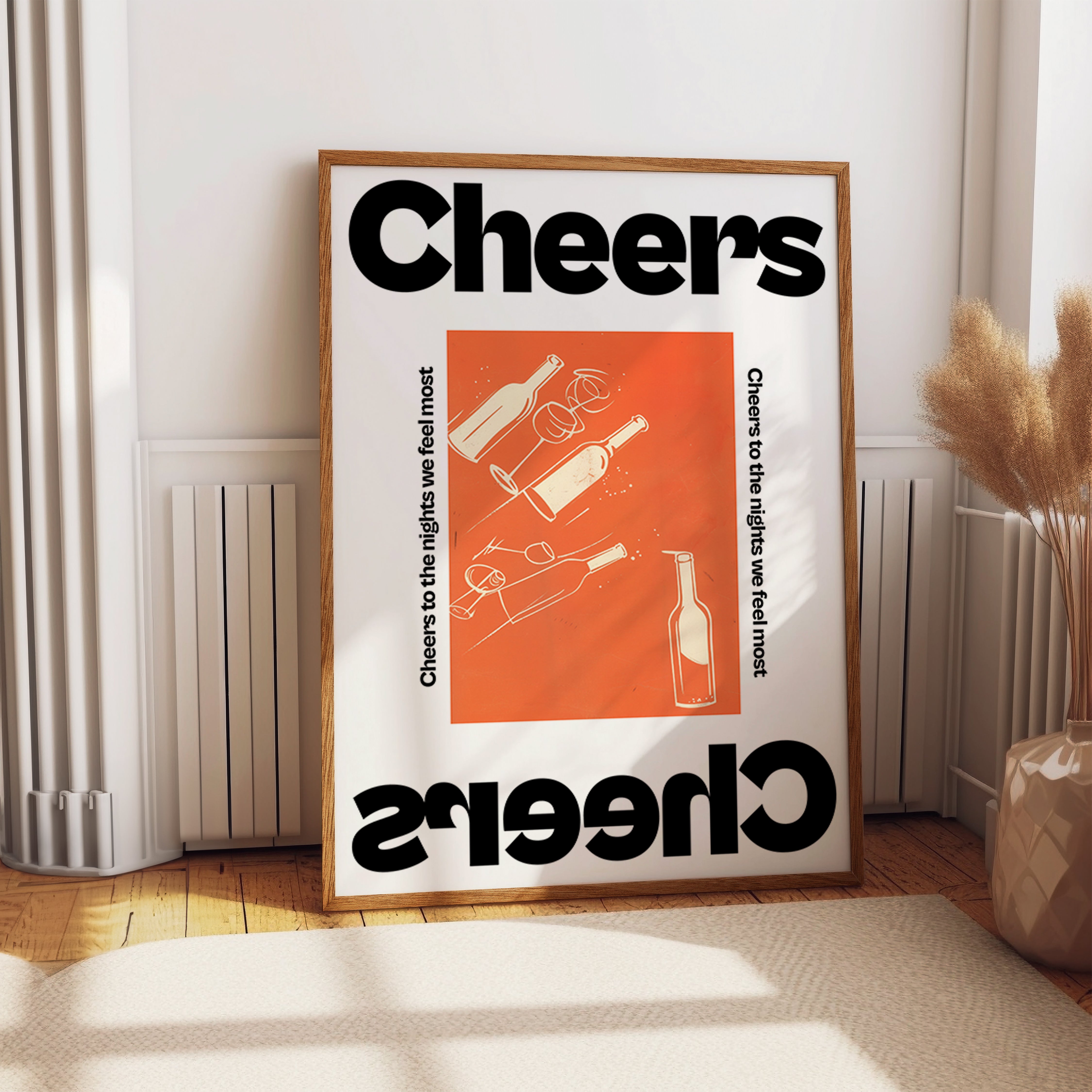 Bold Cheers Typography Wine Bottle Print