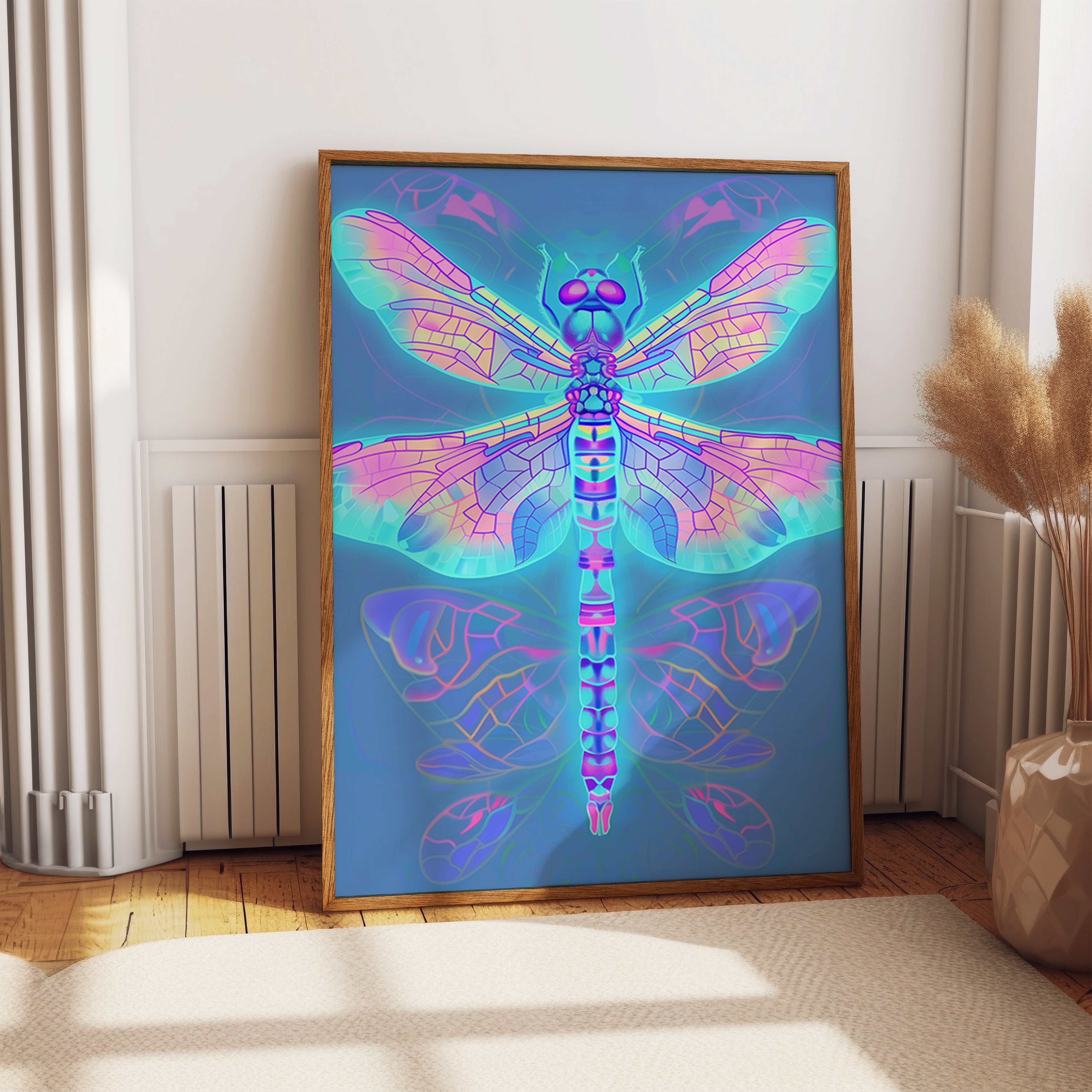 Neon Dragonfly Symmetry Print