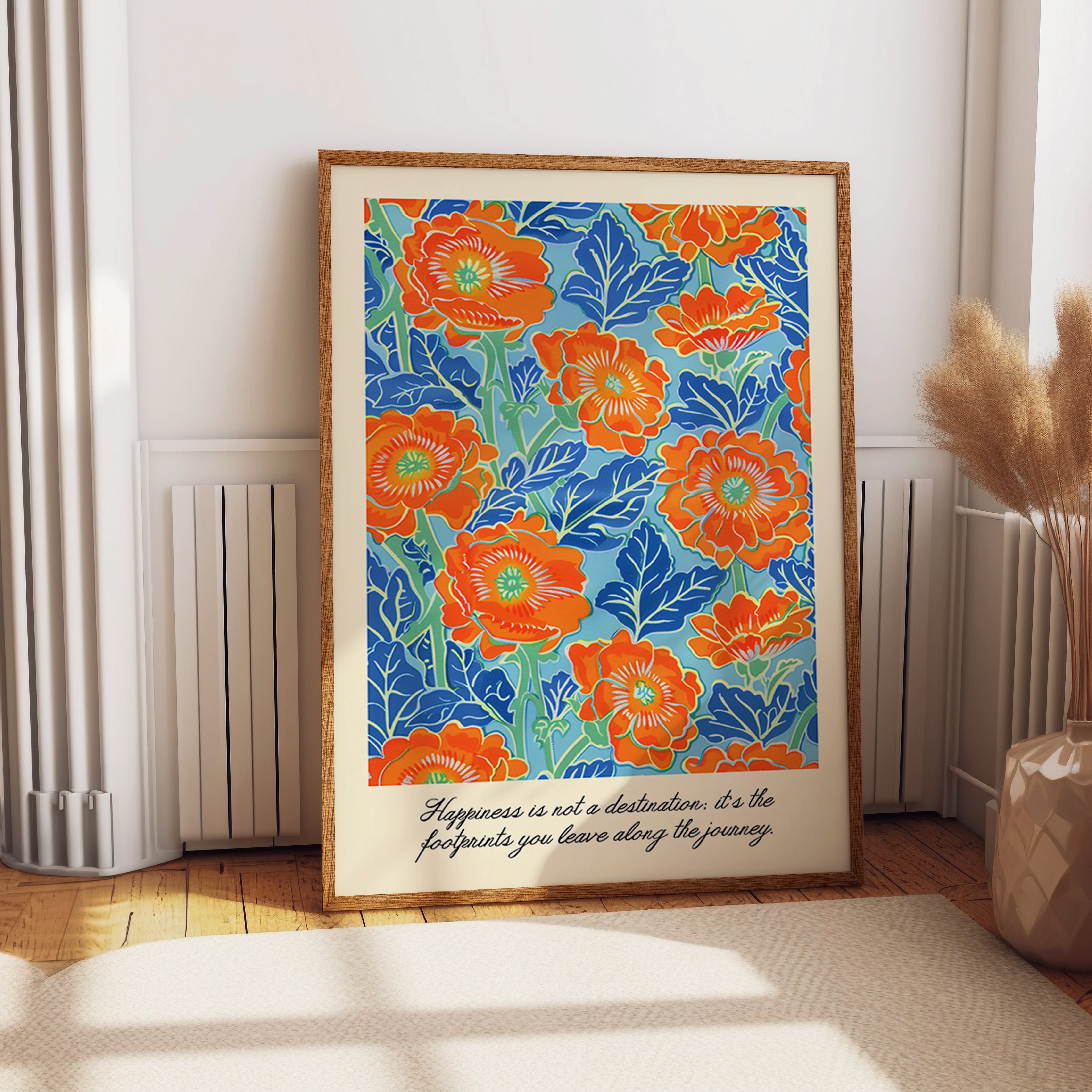 Orange Blue Floral Botanical Happiness Journey Print