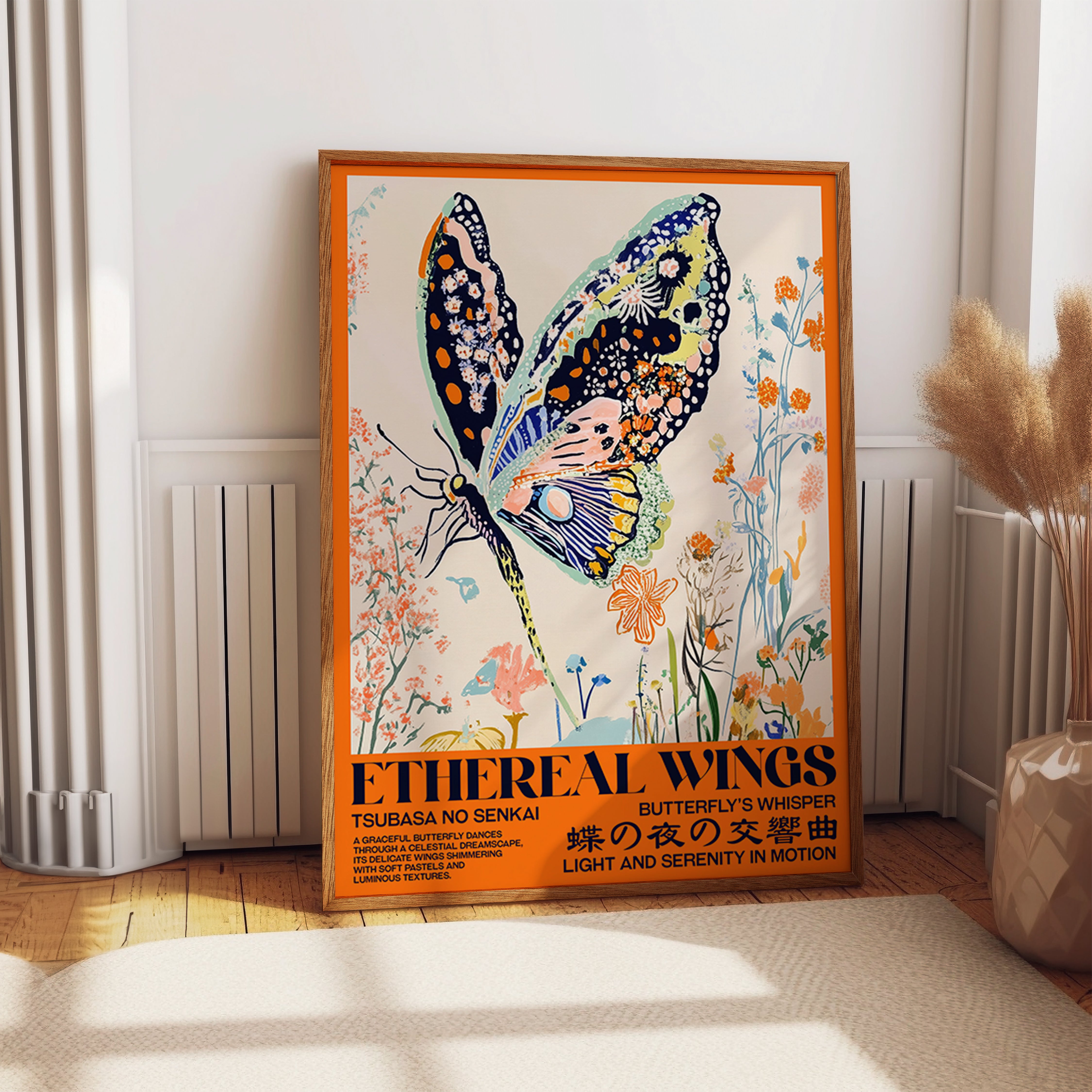 Vibrant Butterfly Over Floral Dream Wall Art Print