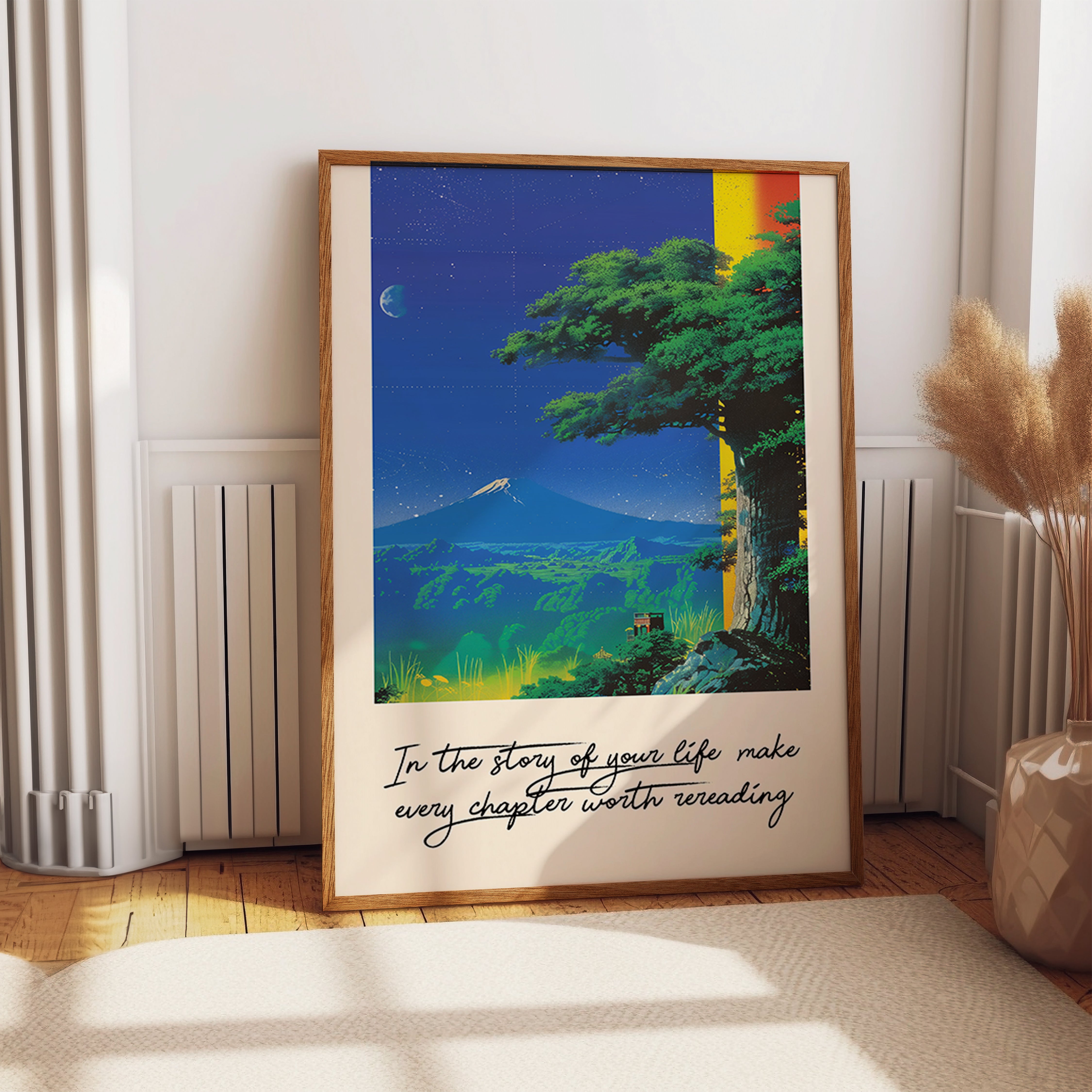 Starry Mountain Landscape Motivation Wall Print