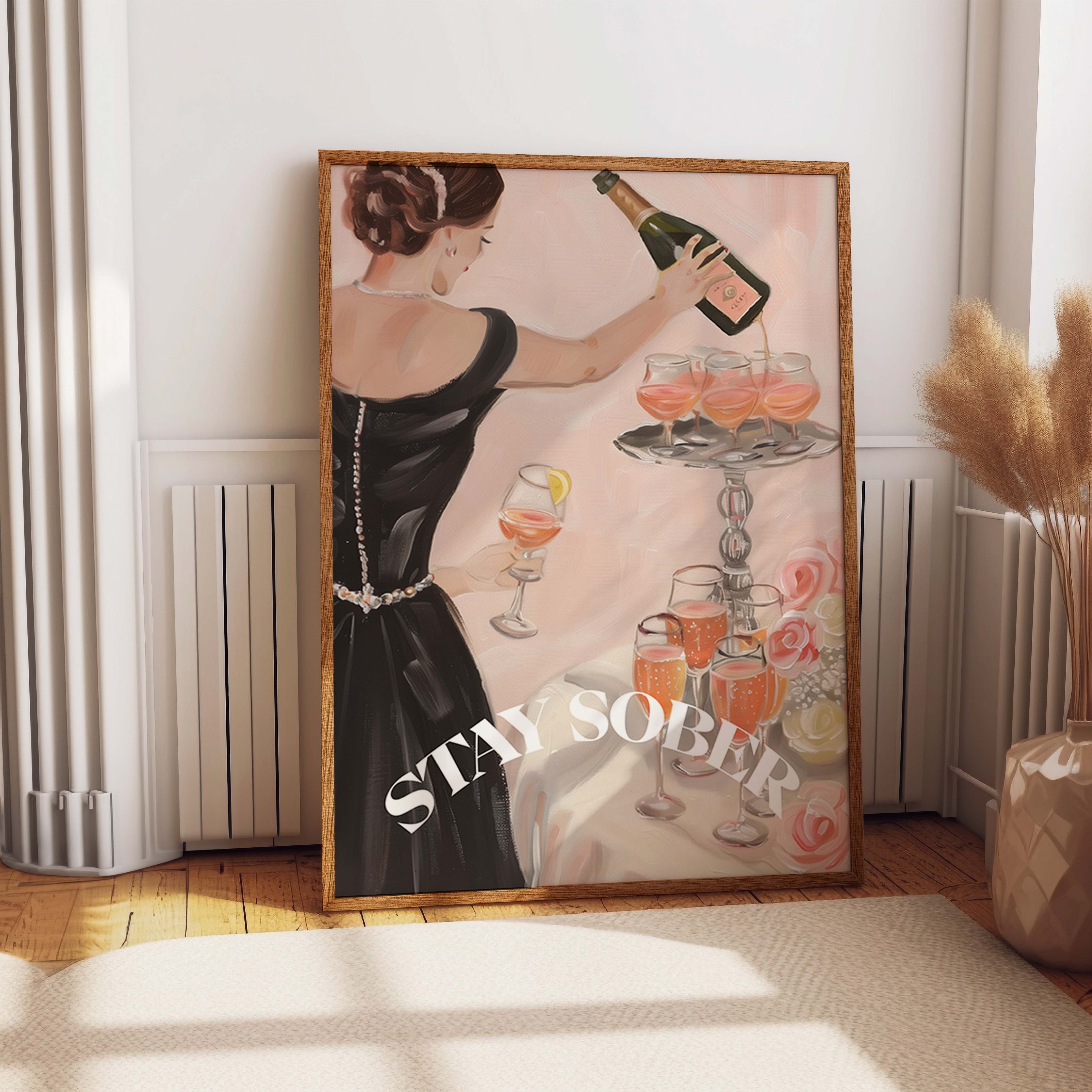 Elegant Champagne Pouring Vintage Party Scene Print