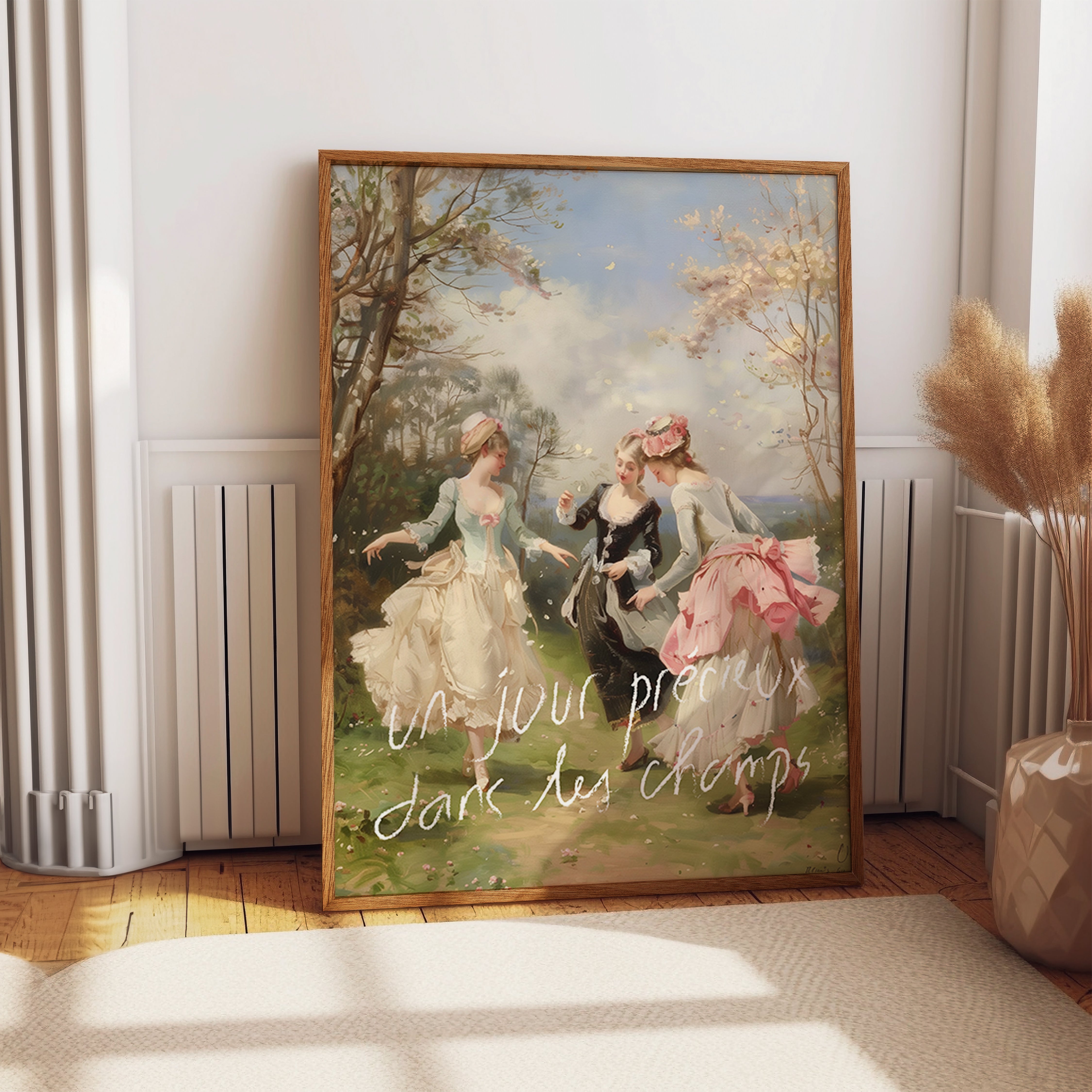 Dancing Women in Meadow Poster - Rococo Pastoral Spring Scene Print