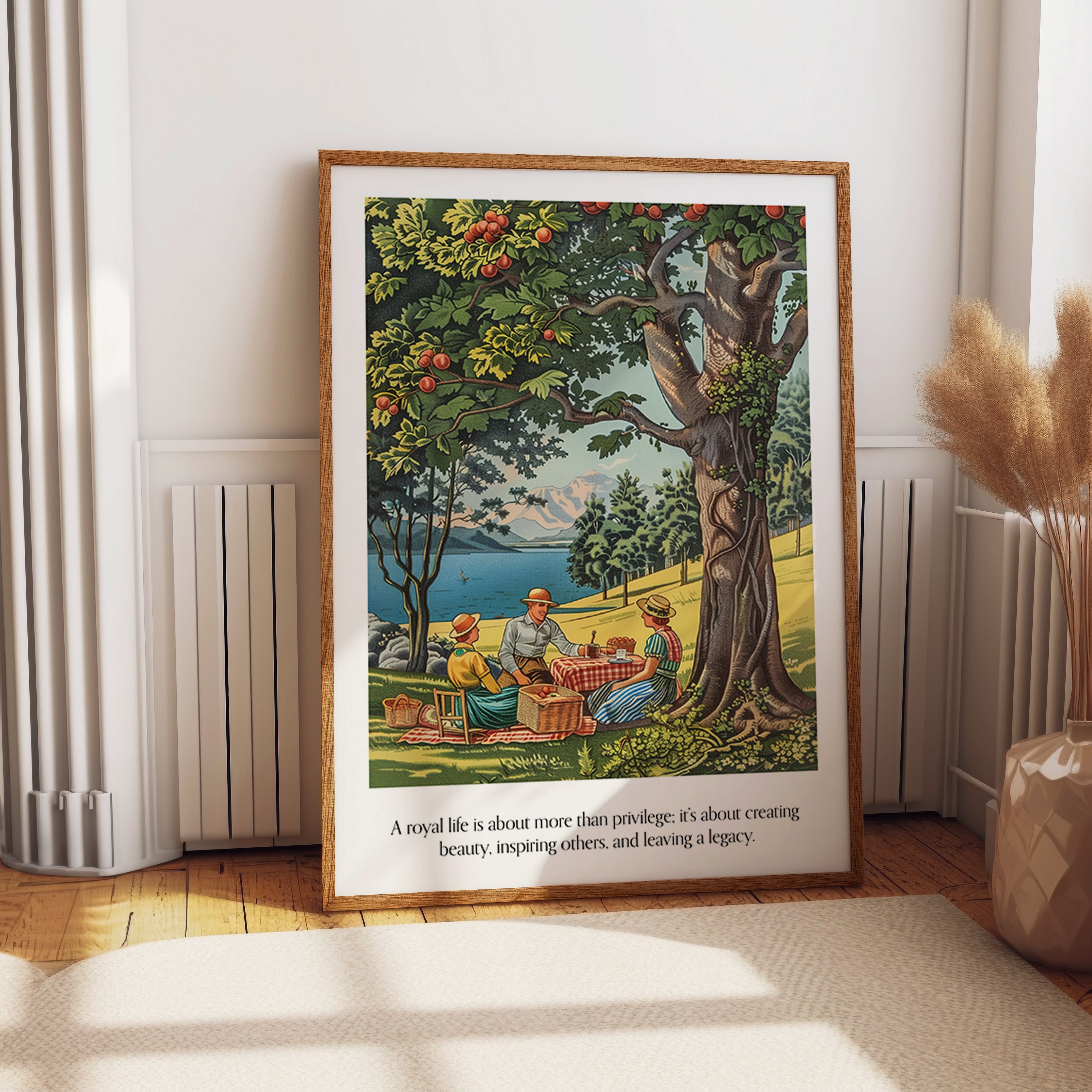 Countryside Picnic Scene Poster - Classic Family Landscape Art Print