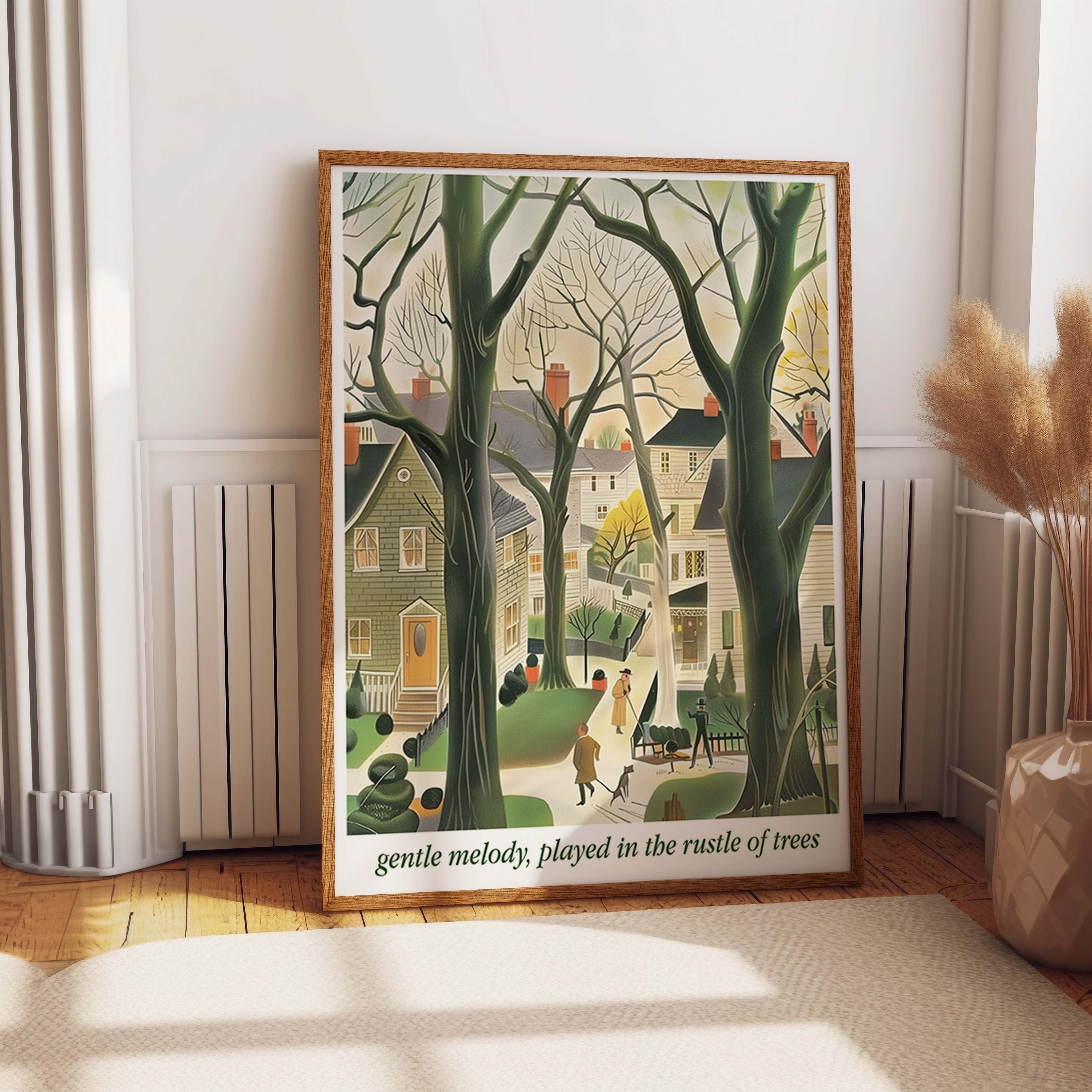 Tranquil Neighborhood Stroll Under Leafy Trees Print