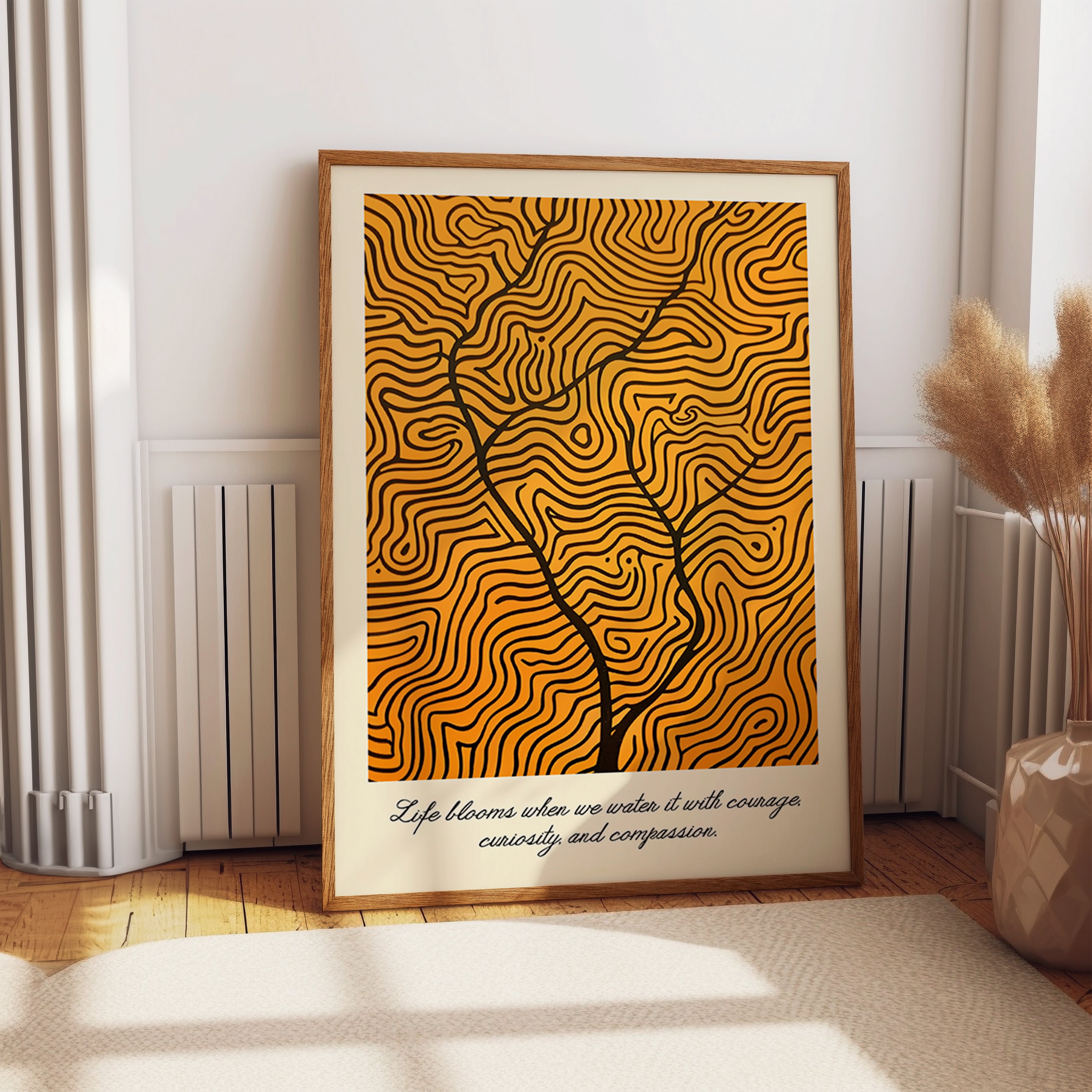 Abstract Orange Courage Curiosity Tree Line Print