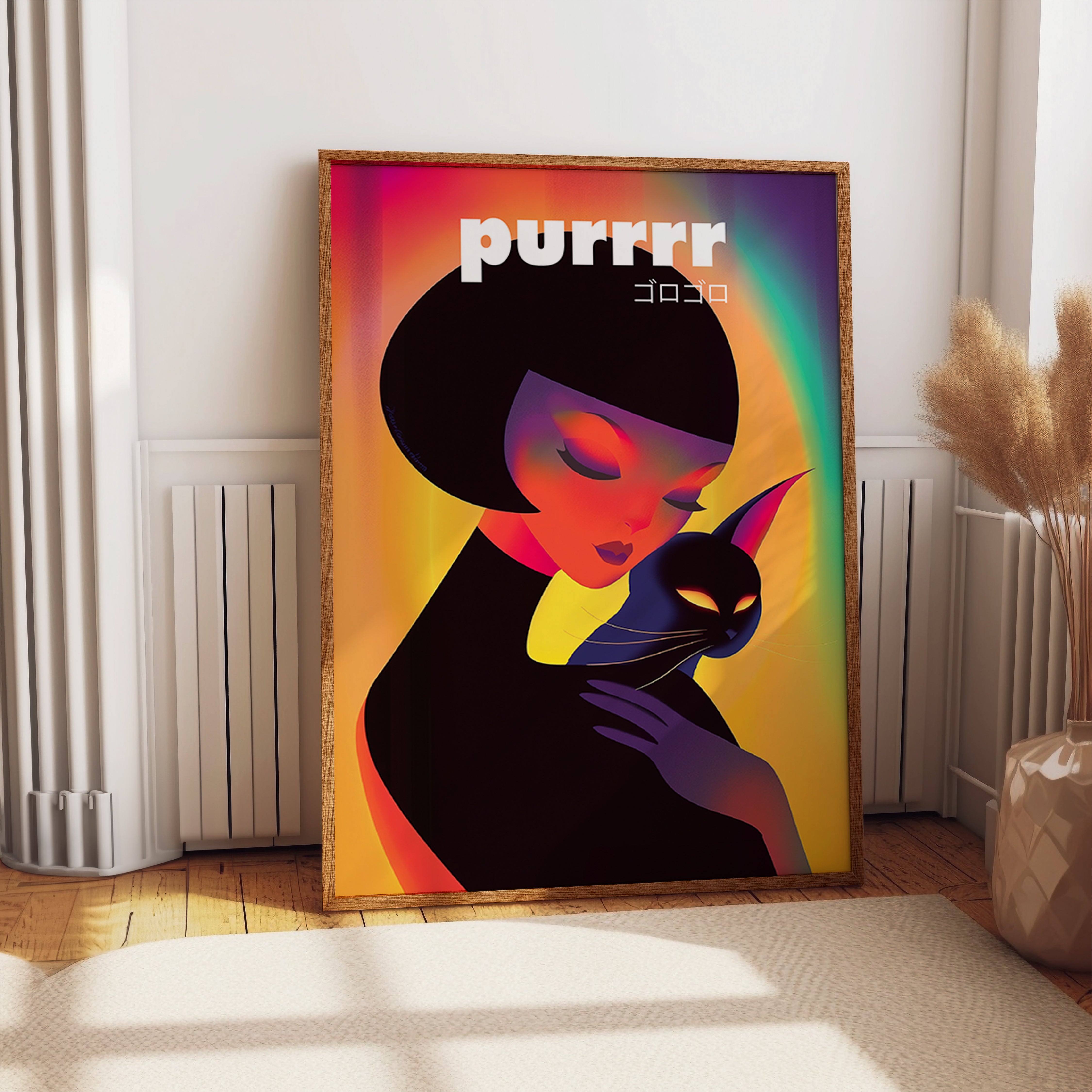 Neon Feline Affection Print