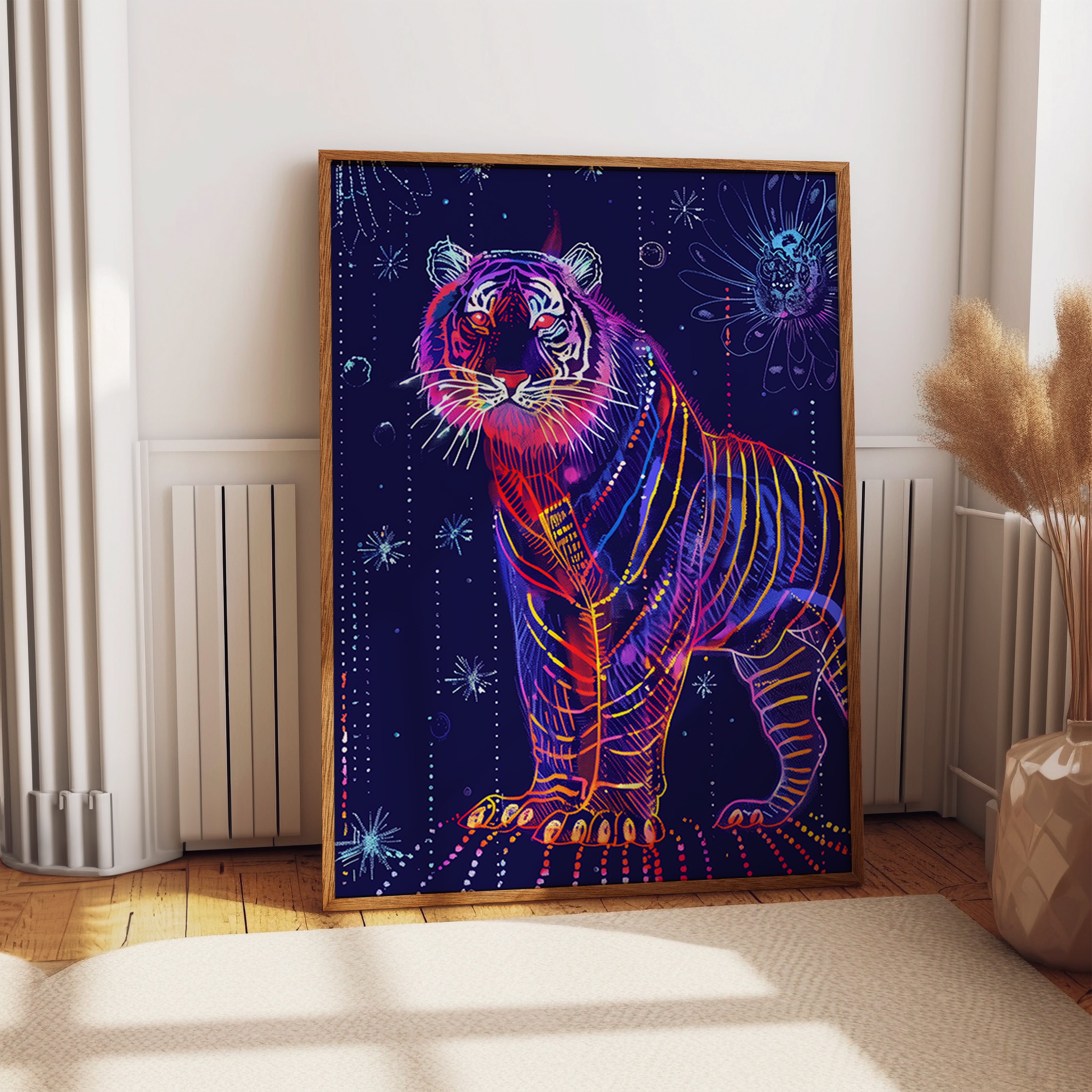 Neon Tiger Abstract Print