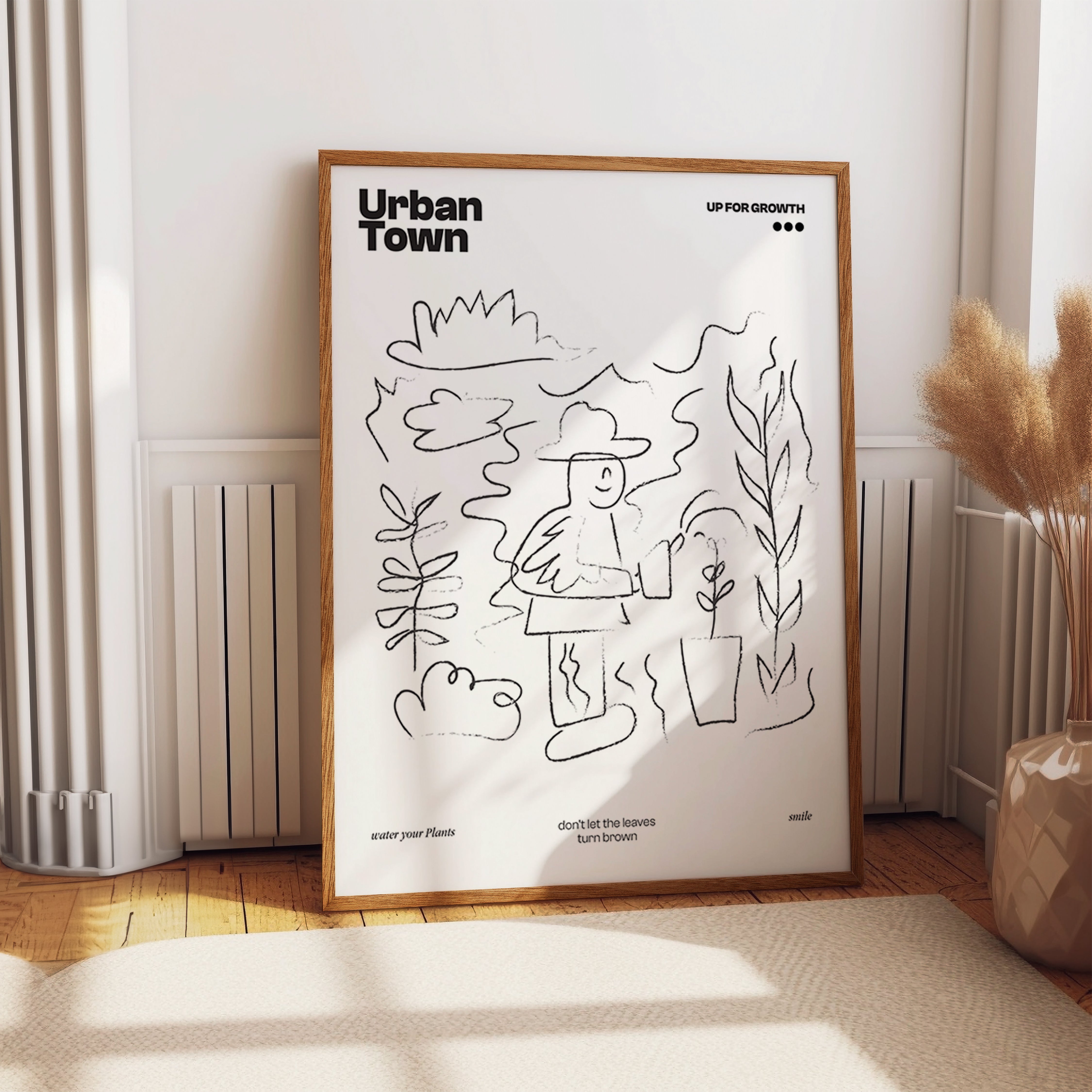 Urban Gardening Doodle Poster – Whimsical Plant Lover Line Art Print