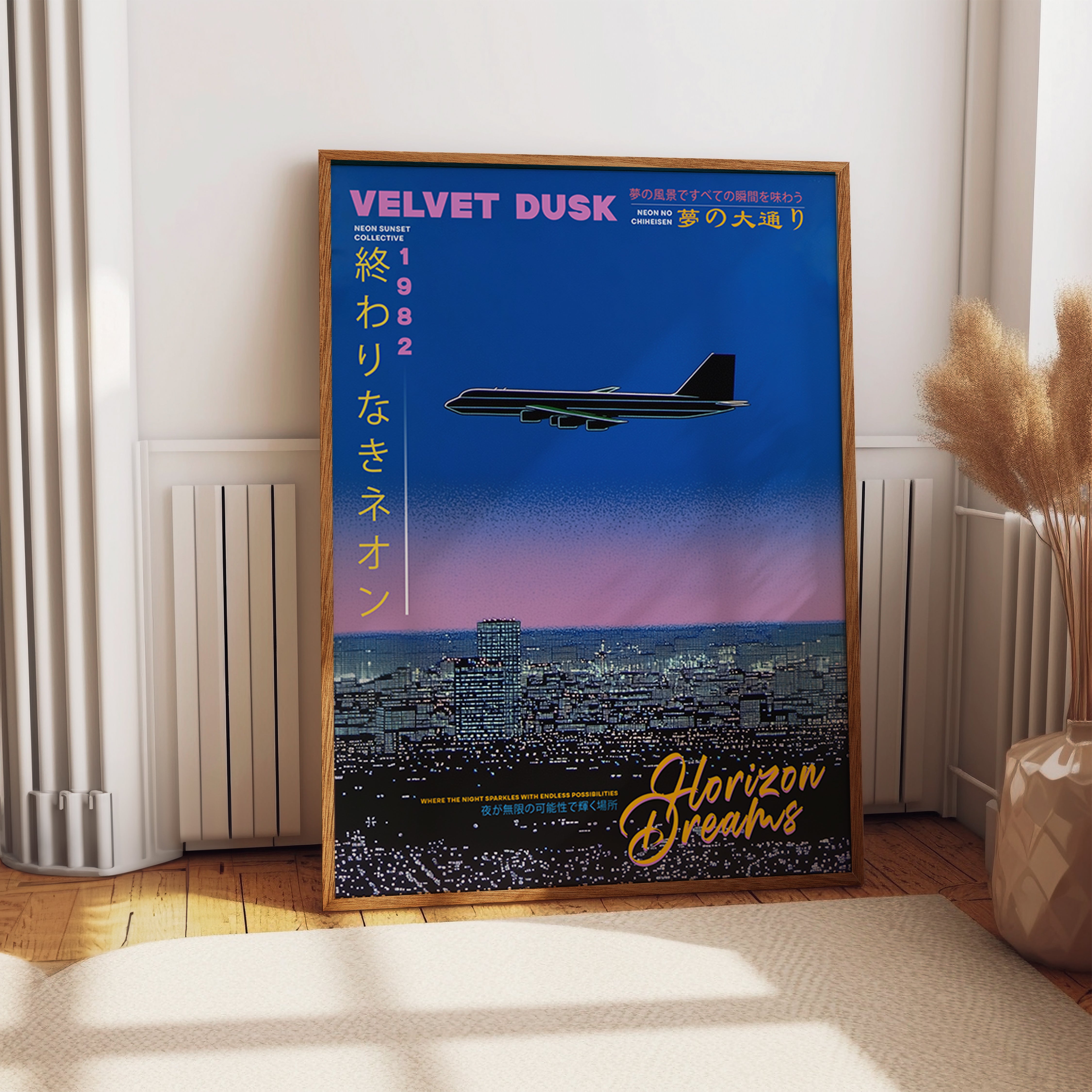 Velvet Dusk Neon Skyline Horizon Dreams Print