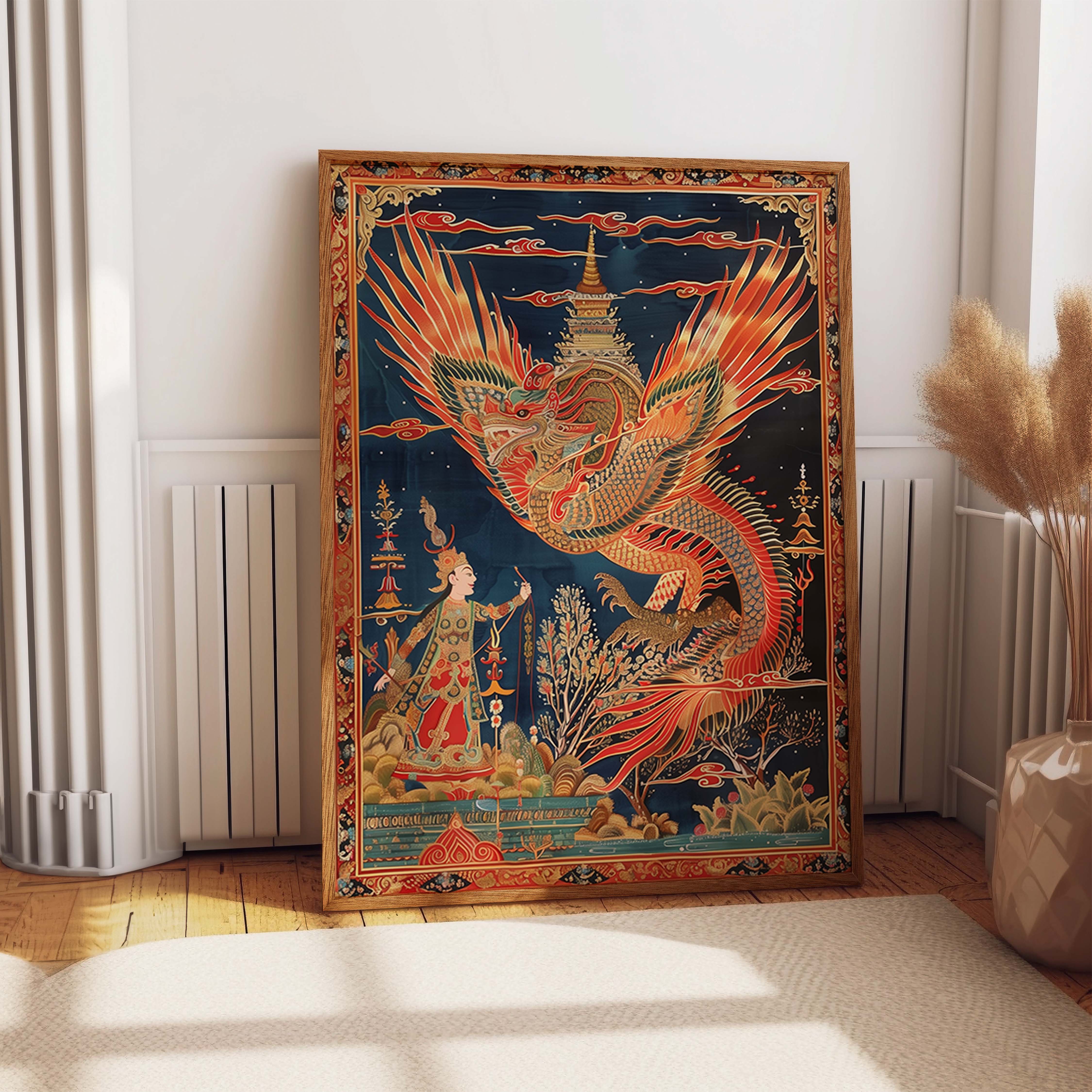 Majestic Thai Dragon Deity Night Sky Print