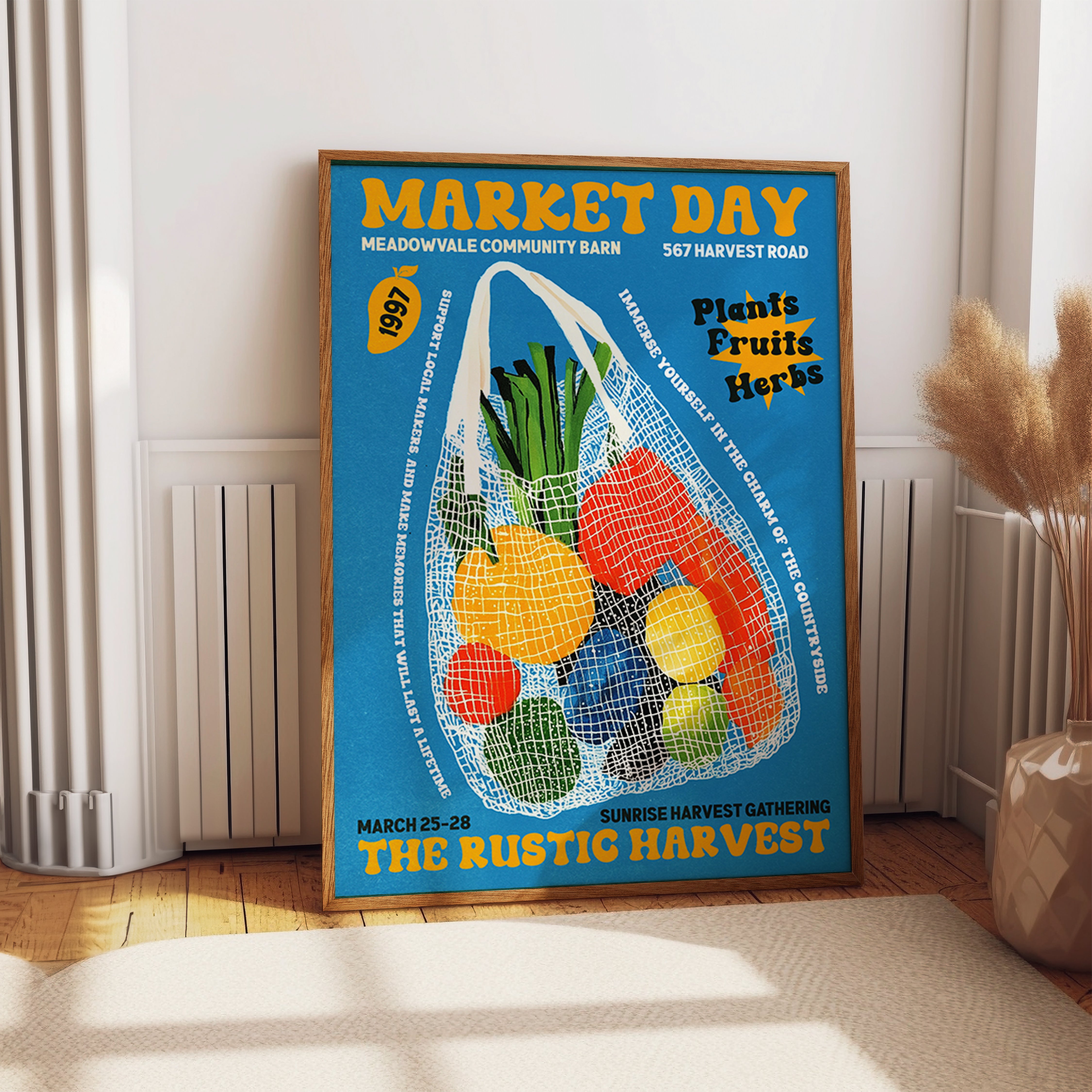 Market Day Rustic Harvest Veggie Tote Print