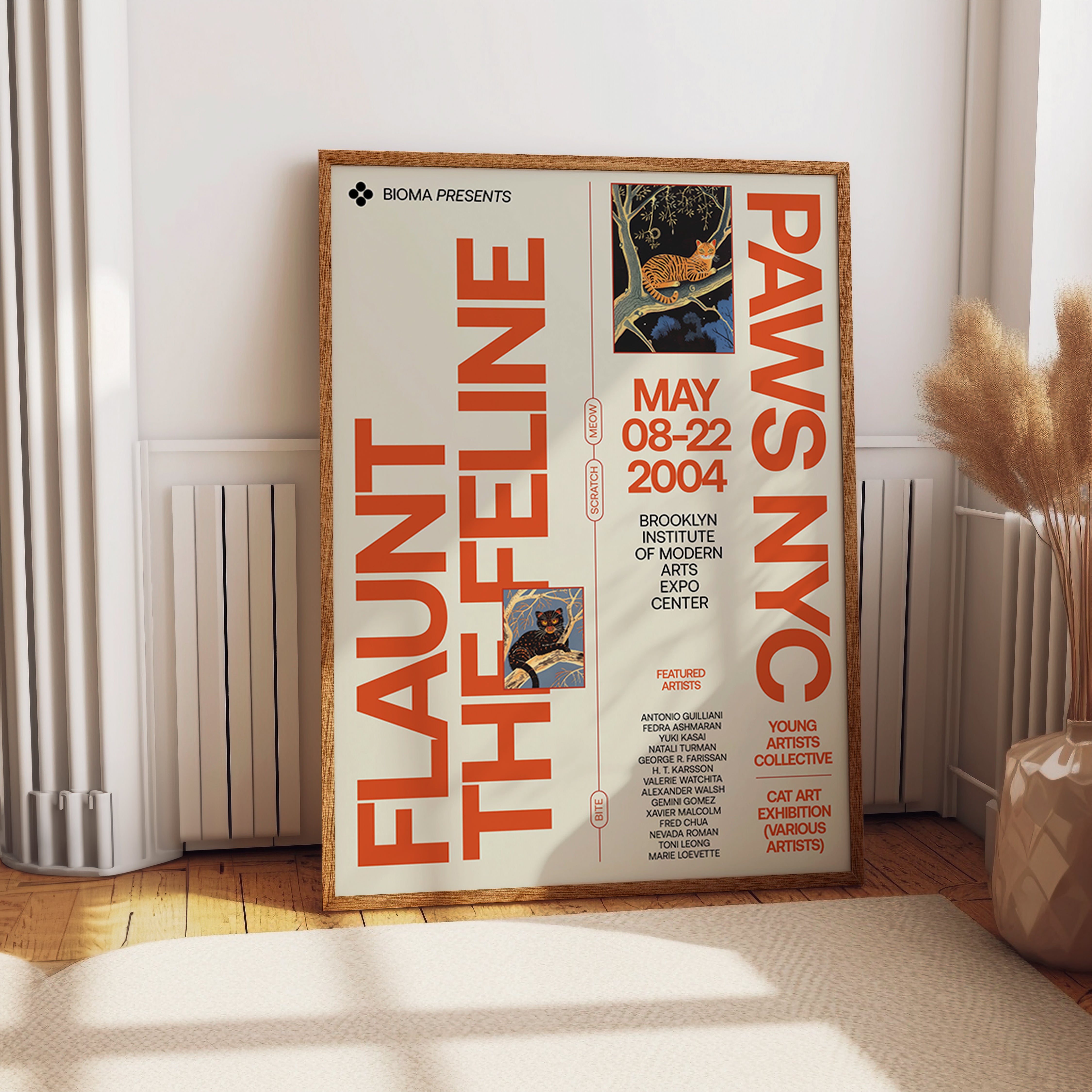 Flaunt the Feline Poster – Retro Cat Art Exhibition Brooklyn NYC Print