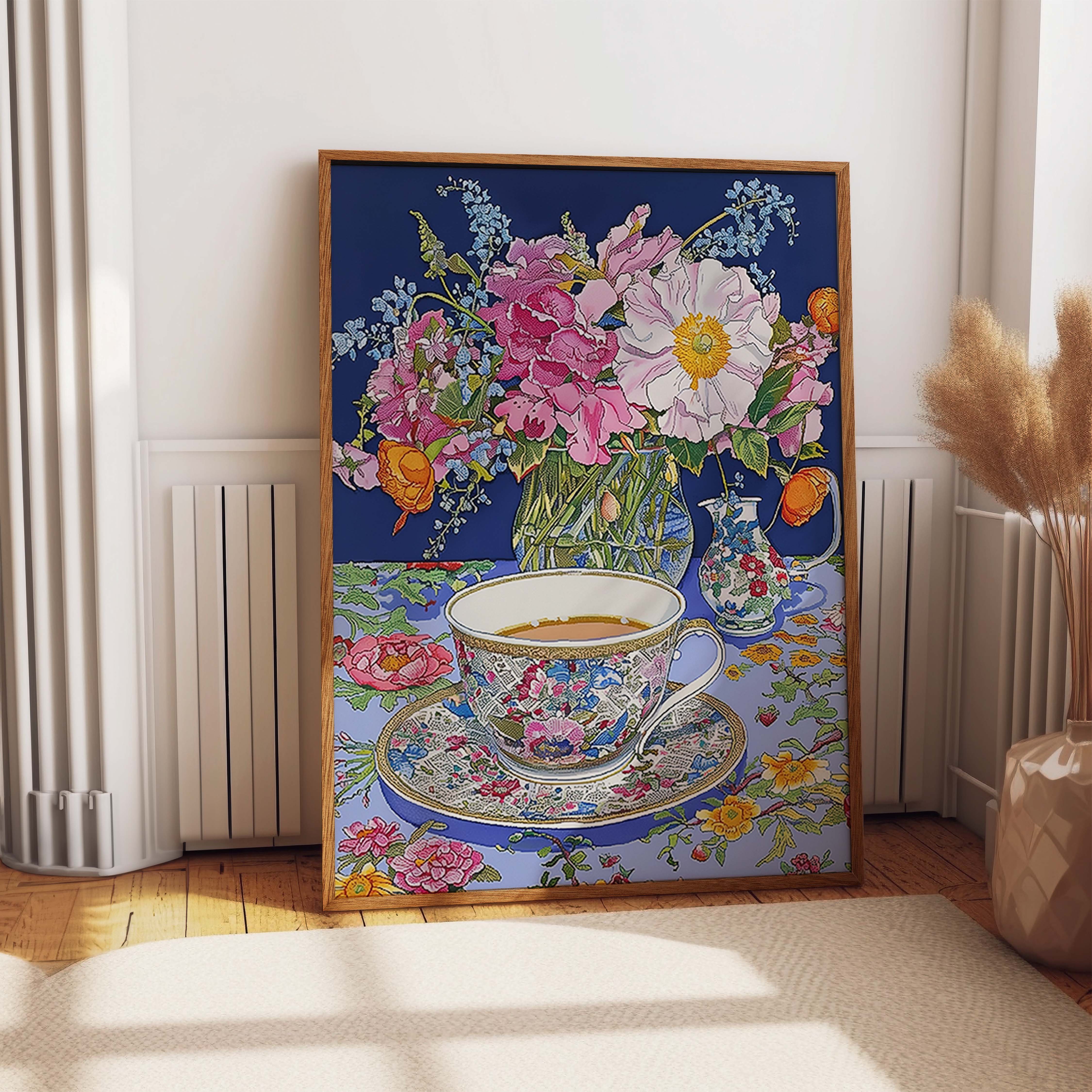Vibrant Floral Tea Setting Classic Blue Print