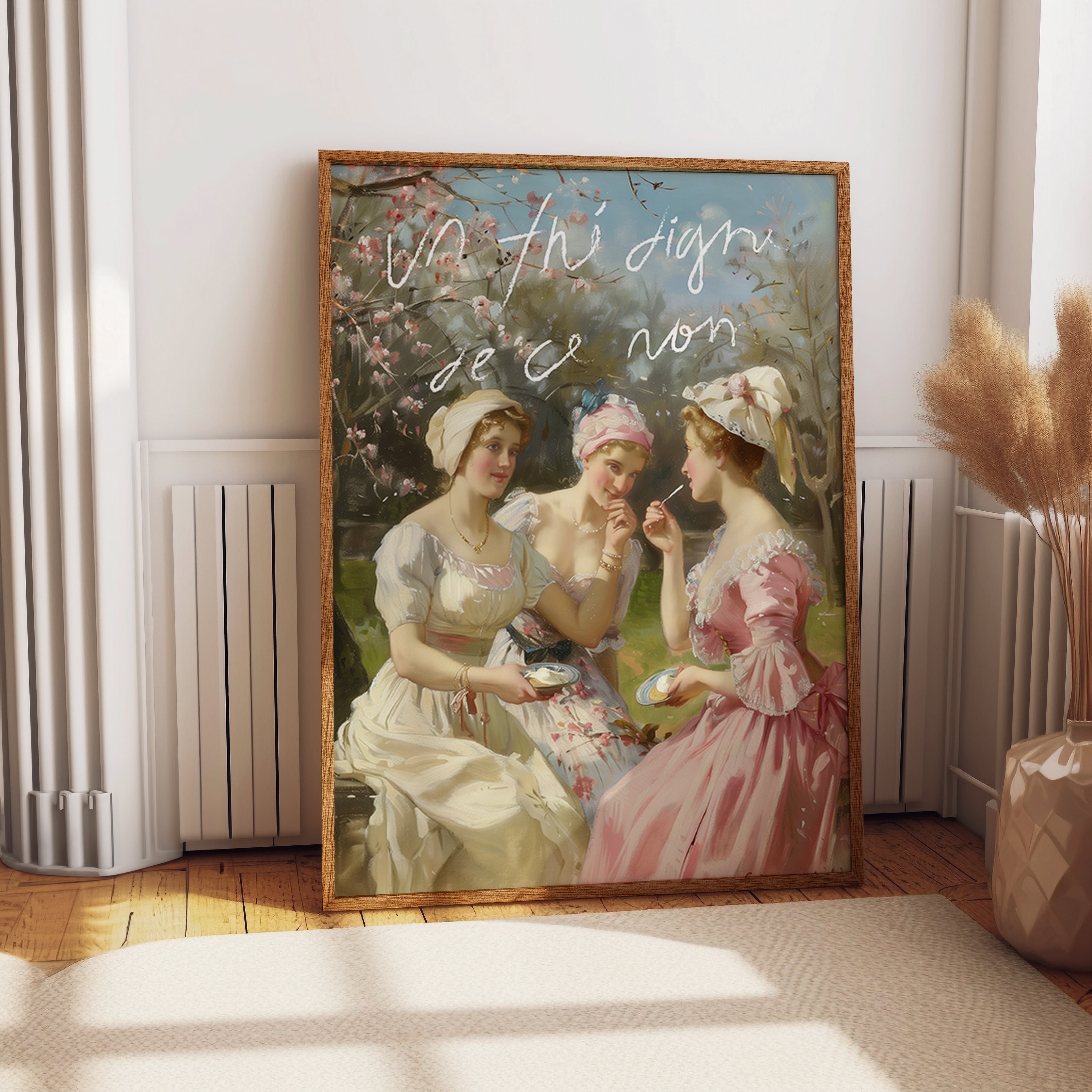 Elegant Tea Party Women Poster - French Rococo Garden Gathering Print