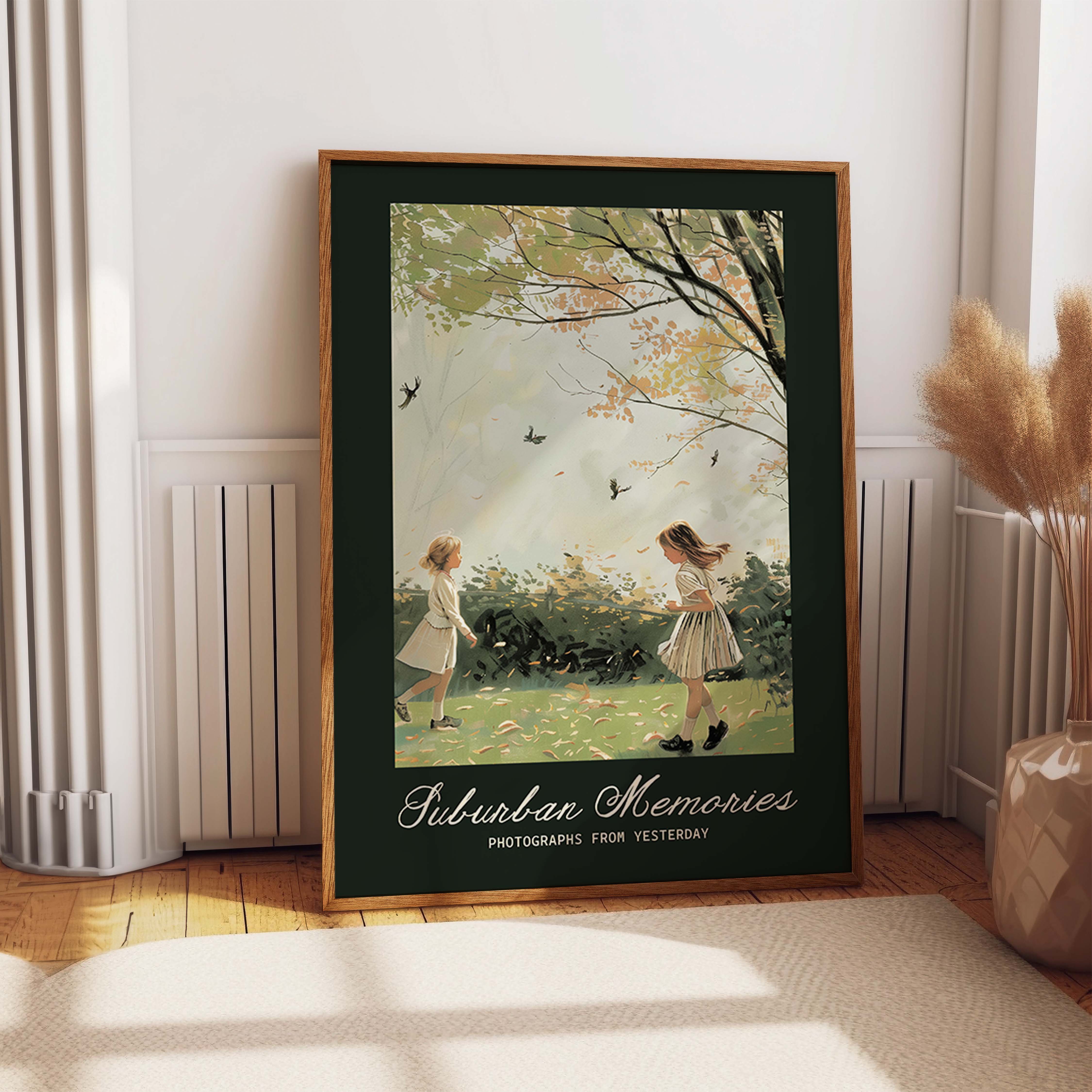 Classic Suburban Childhood Nostalgic Autumn Scene Print