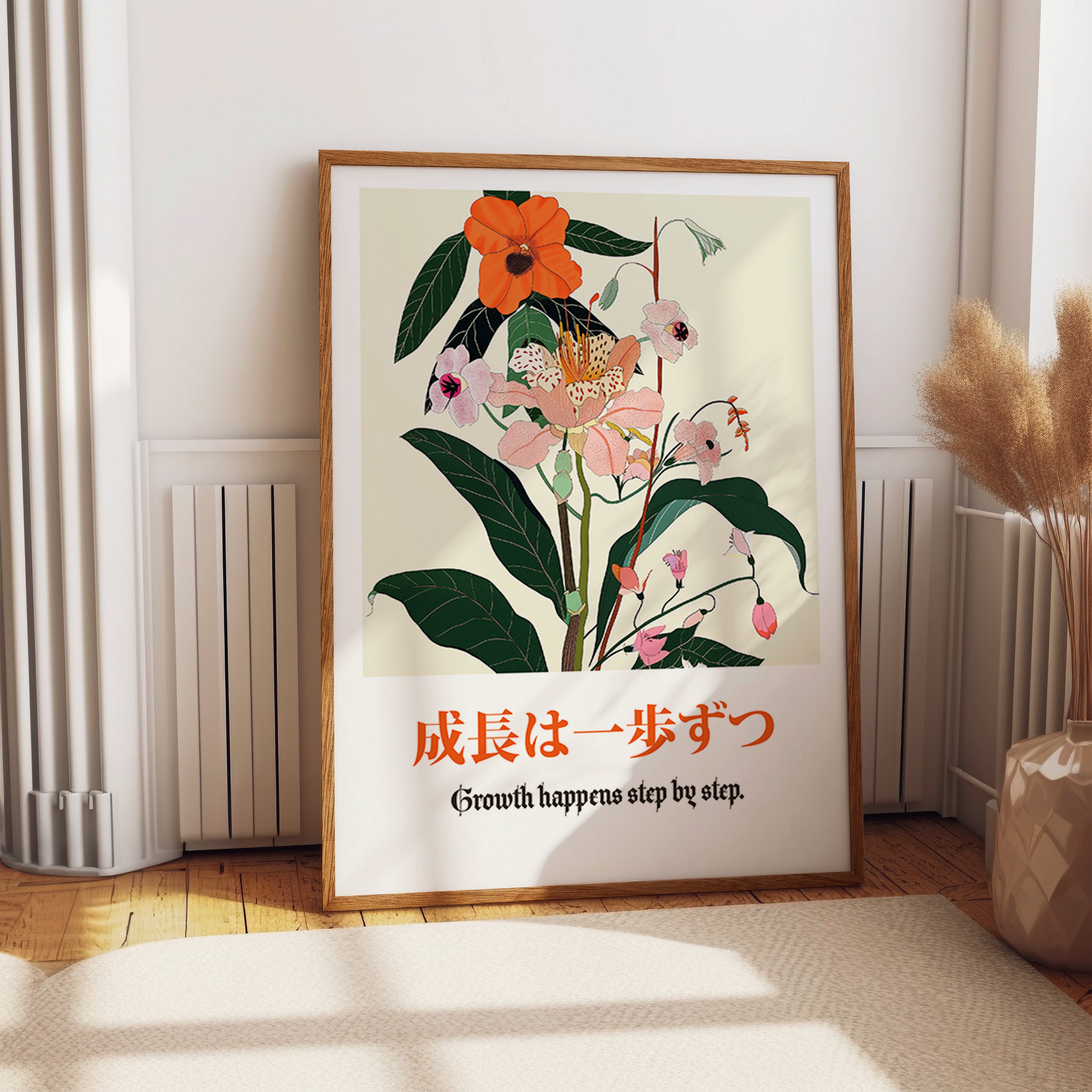 Botanical Wall Art – Japanese Calligraphy Floral Poster Print
