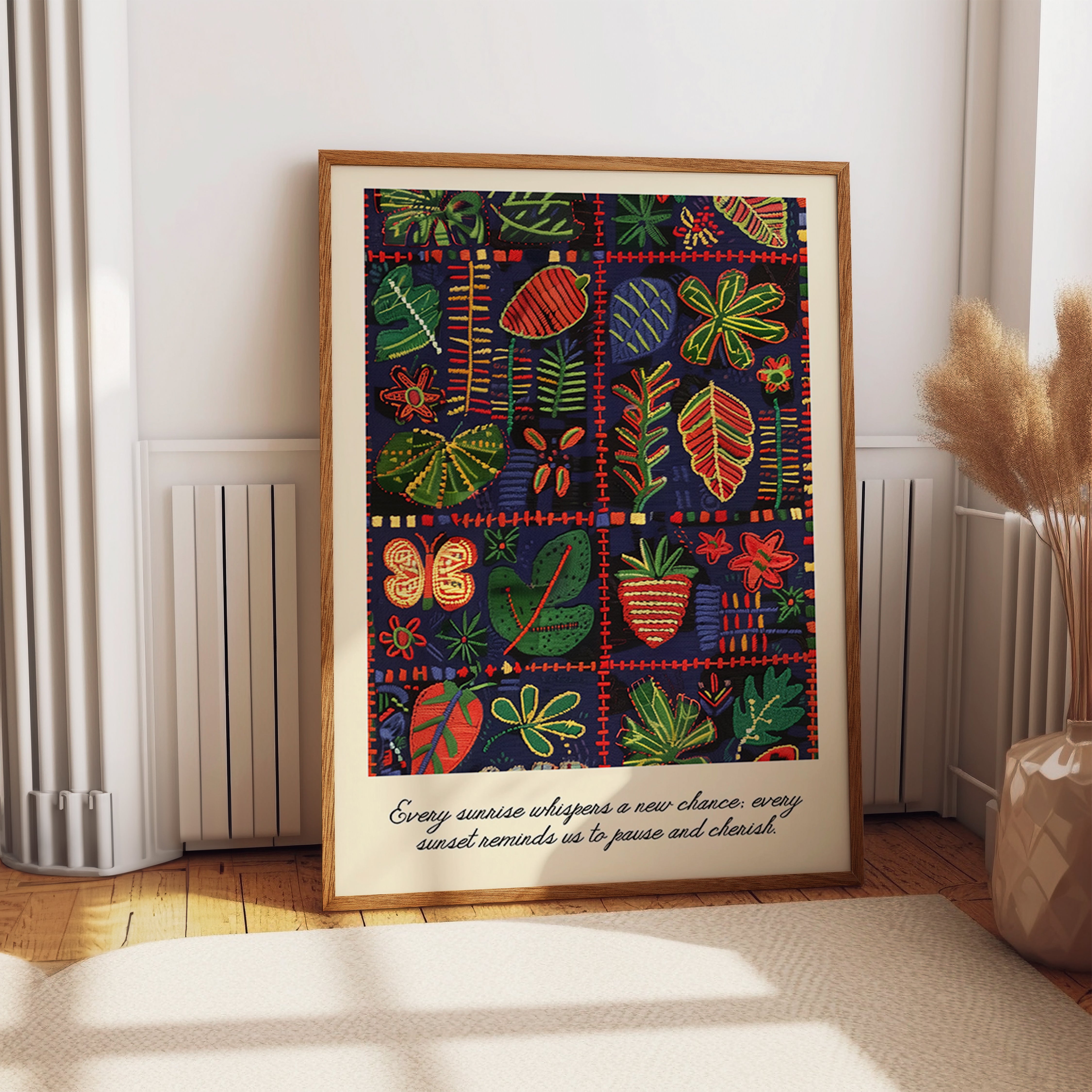 Whimsical Nature Embroidery Inspired Textile Print