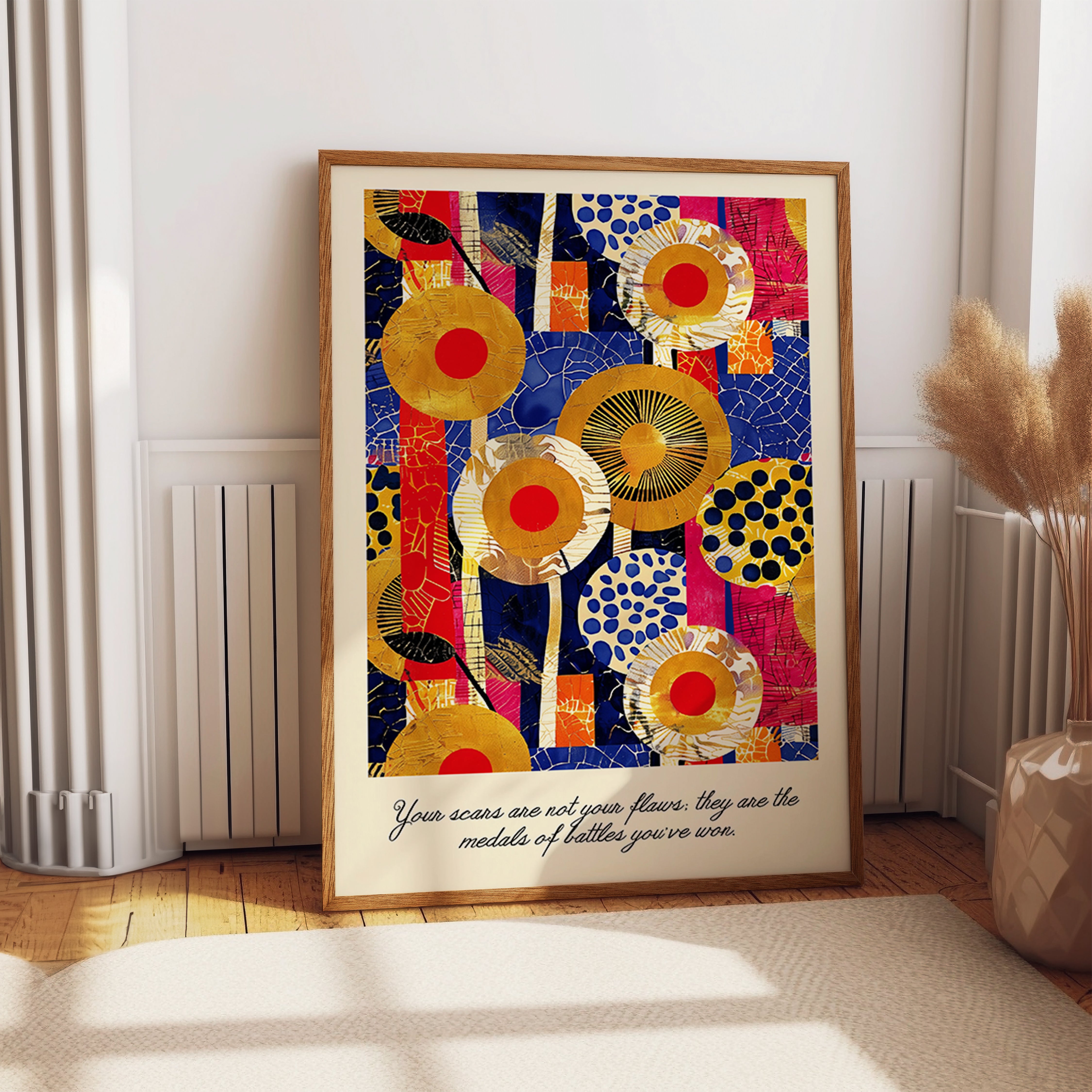 Bold Red Gold Abstract Battle Medals Print