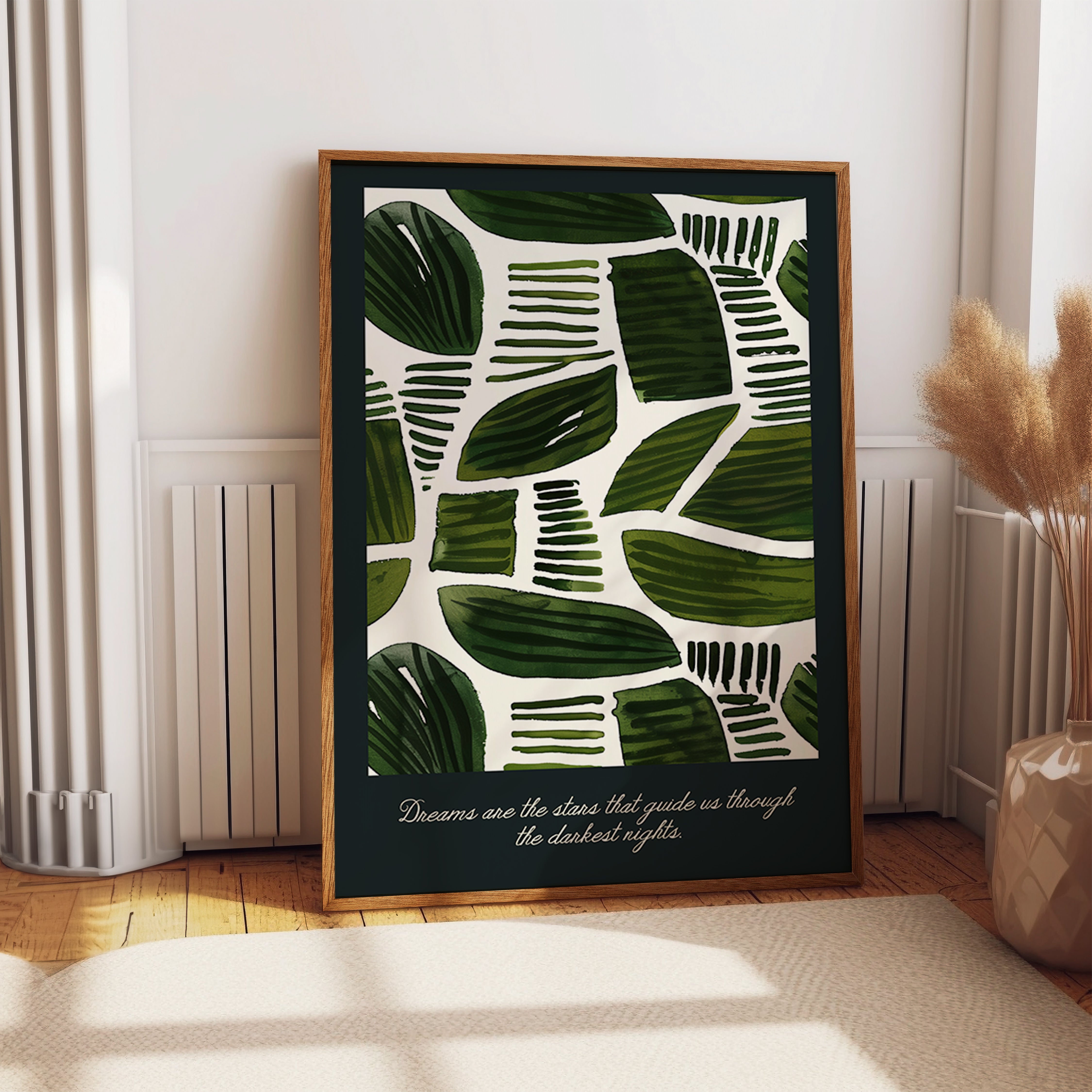 Deep Green Dream Inspired Leaf Abstract Print
