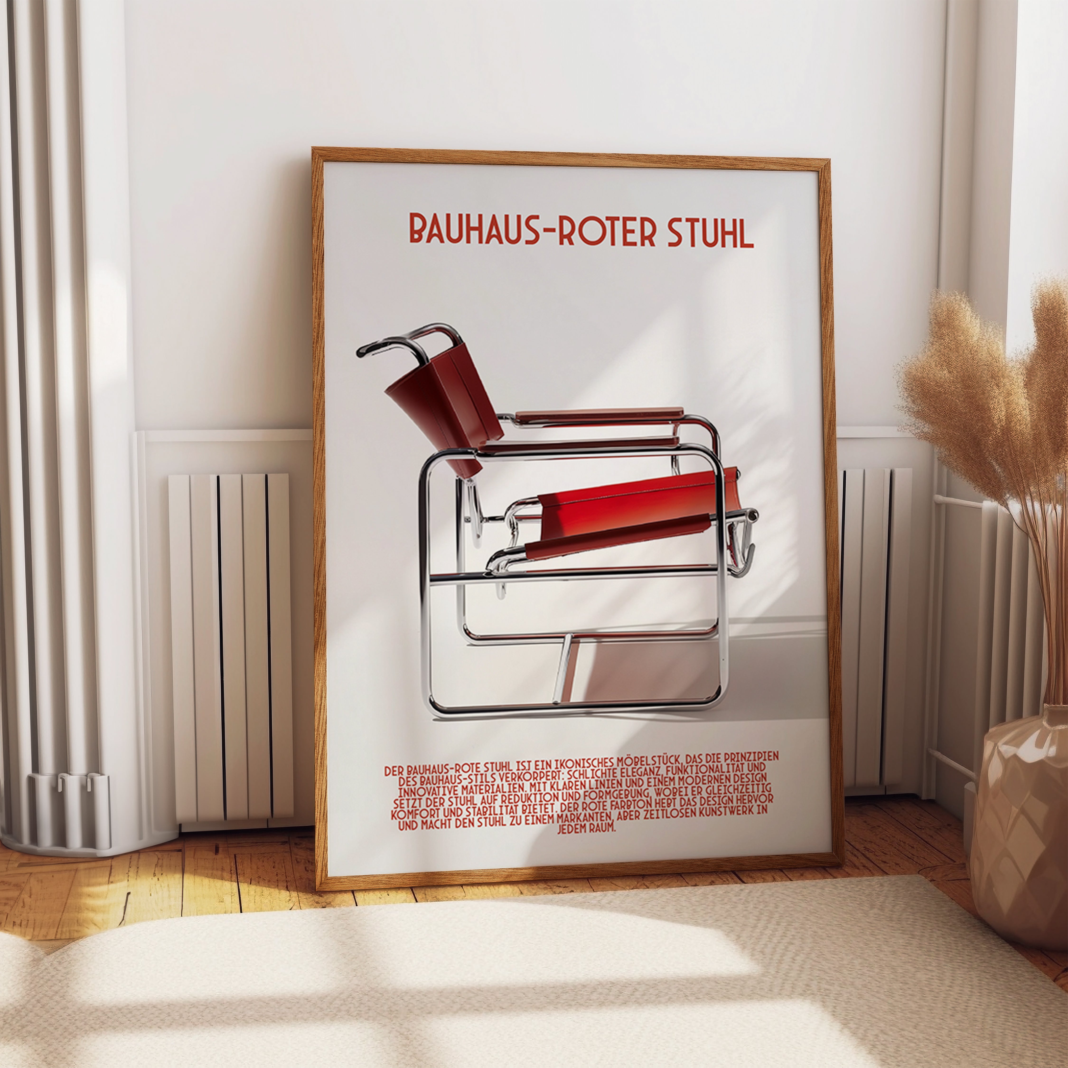 Bauhaus Red Chair Poster – Minimalist Modernist Furniture Wall Art – Iconic Design Print