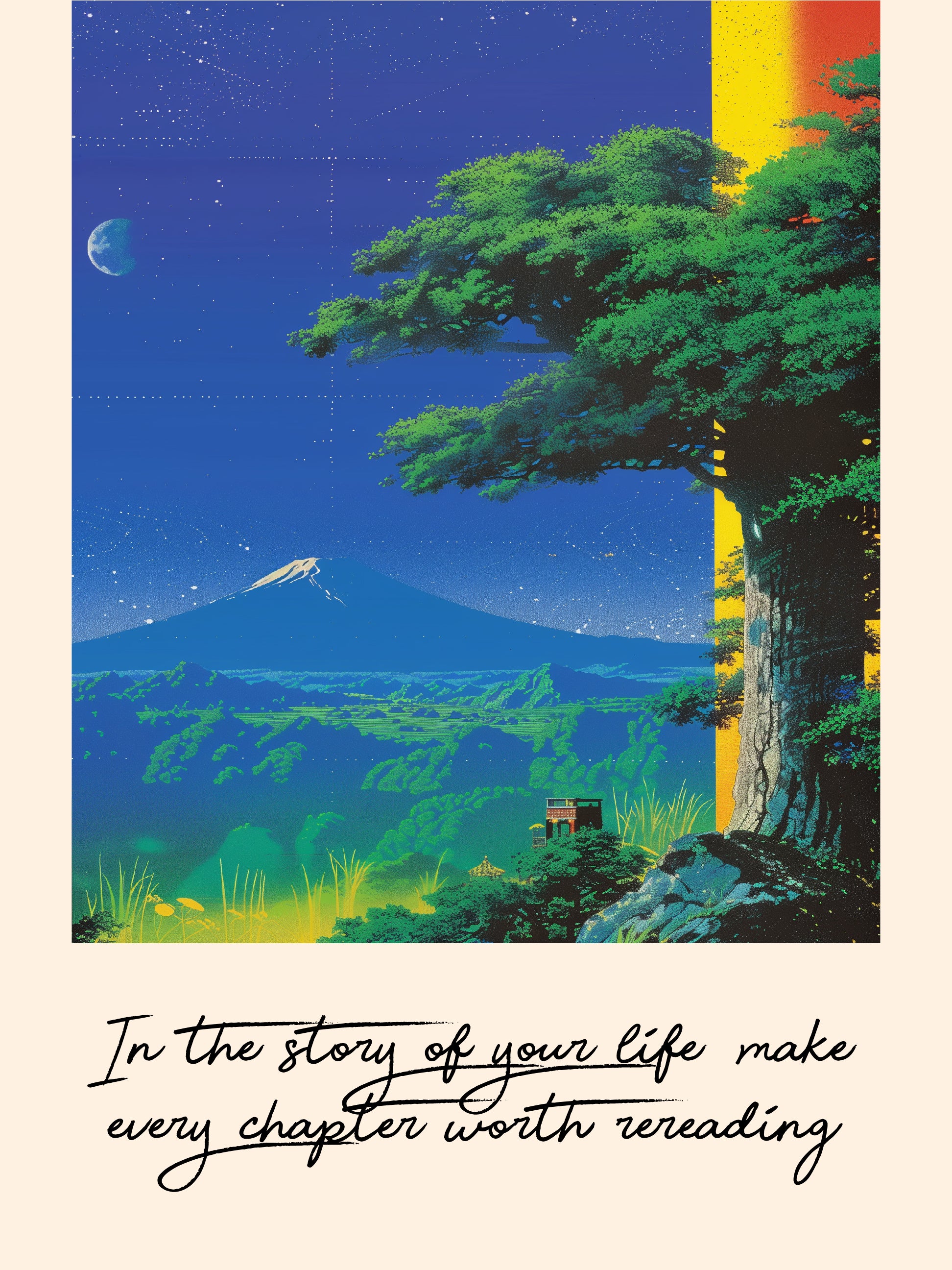 Starry Mountain Landscape Motivation Wall Print