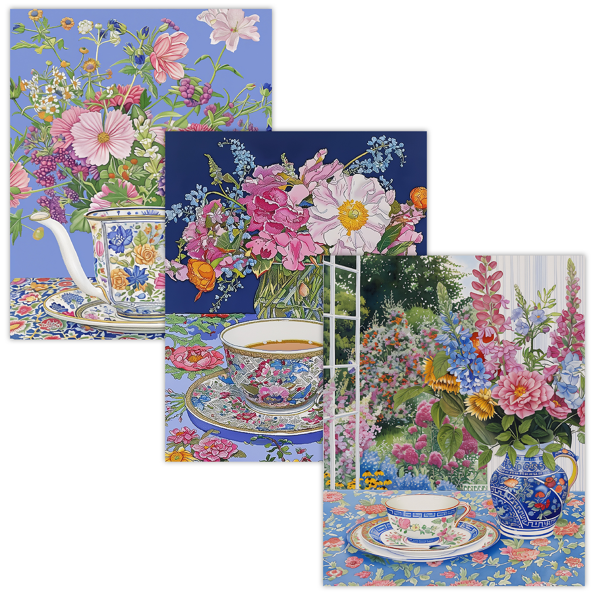 Classic Floral Teacup Garden Print Set of 3