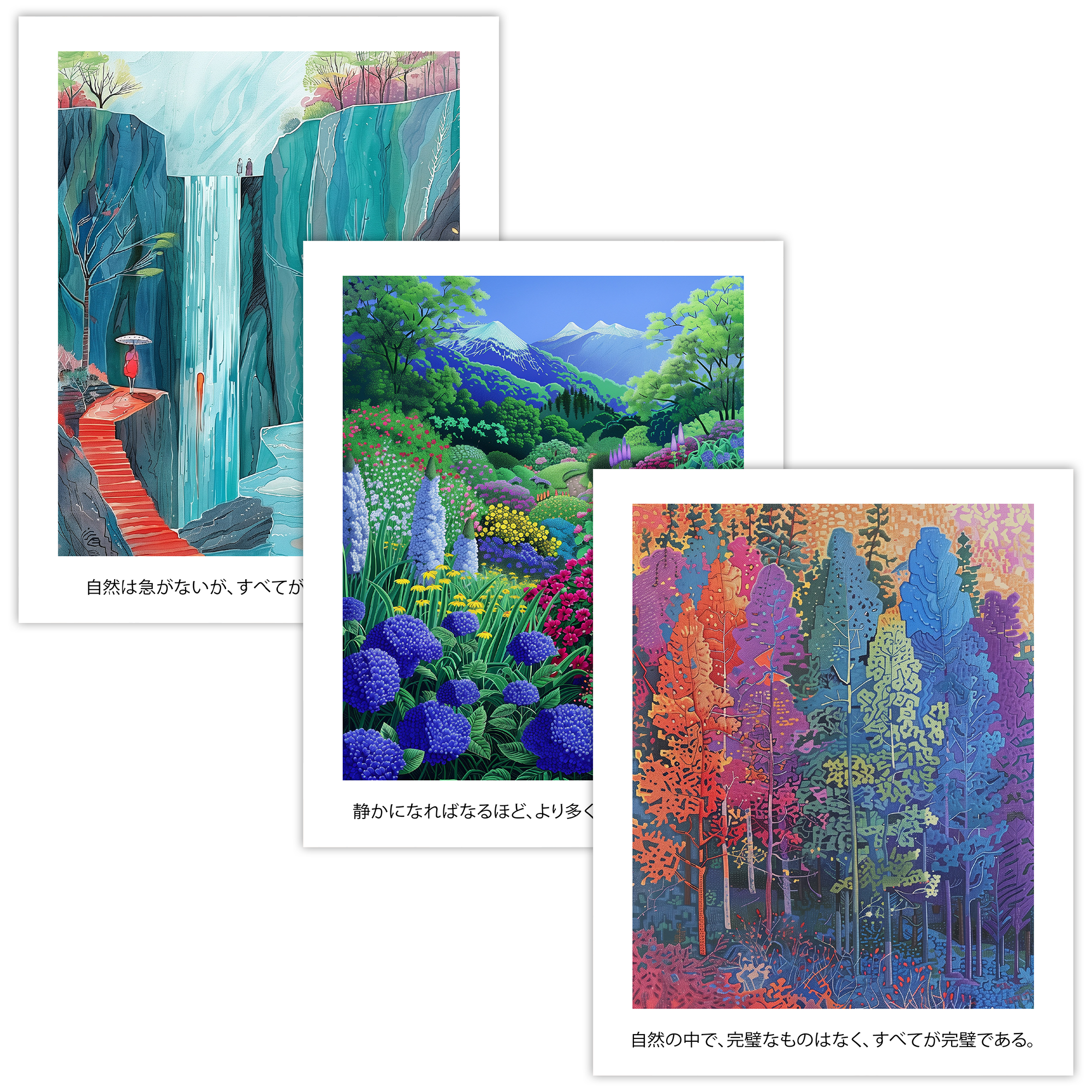 Vibrant Nature Landscape Wall Art Set of 3 Print