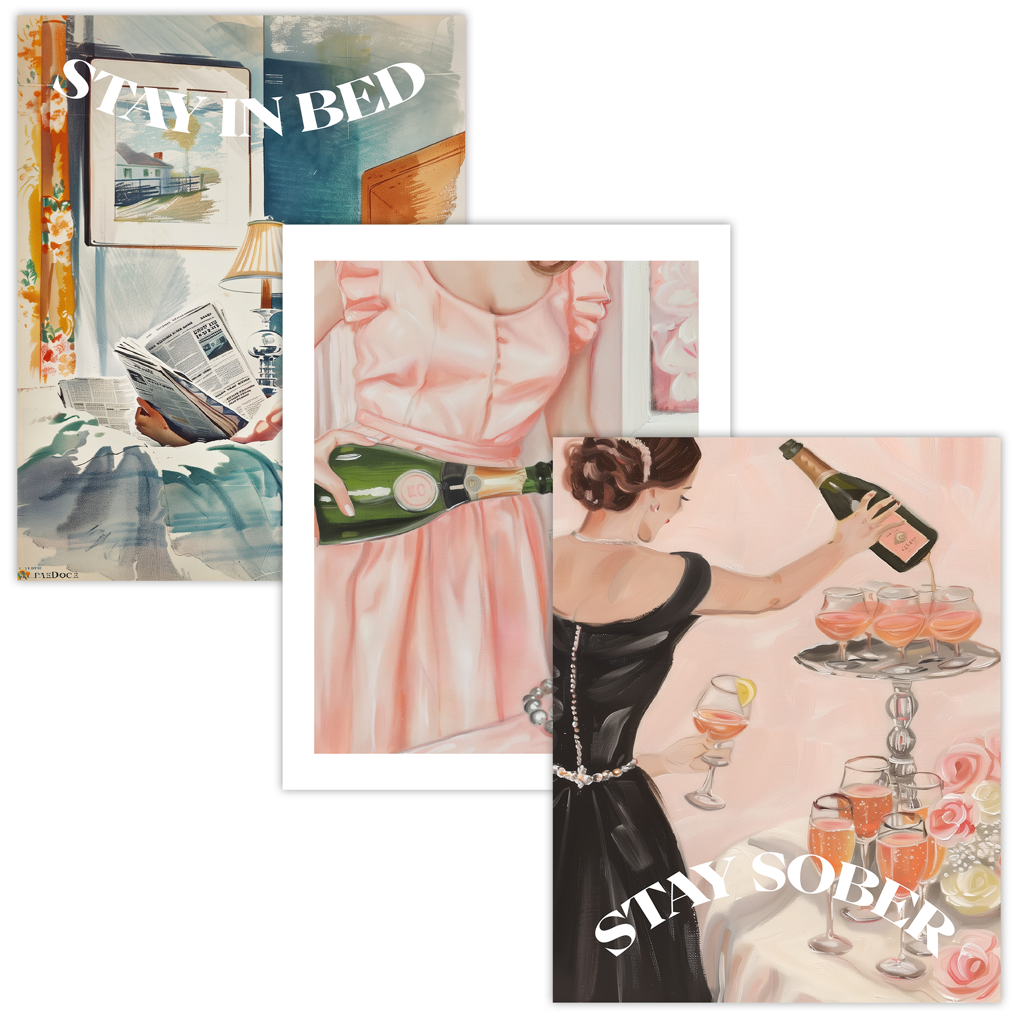 Retro Pop Art Sober Living Print Set of 3