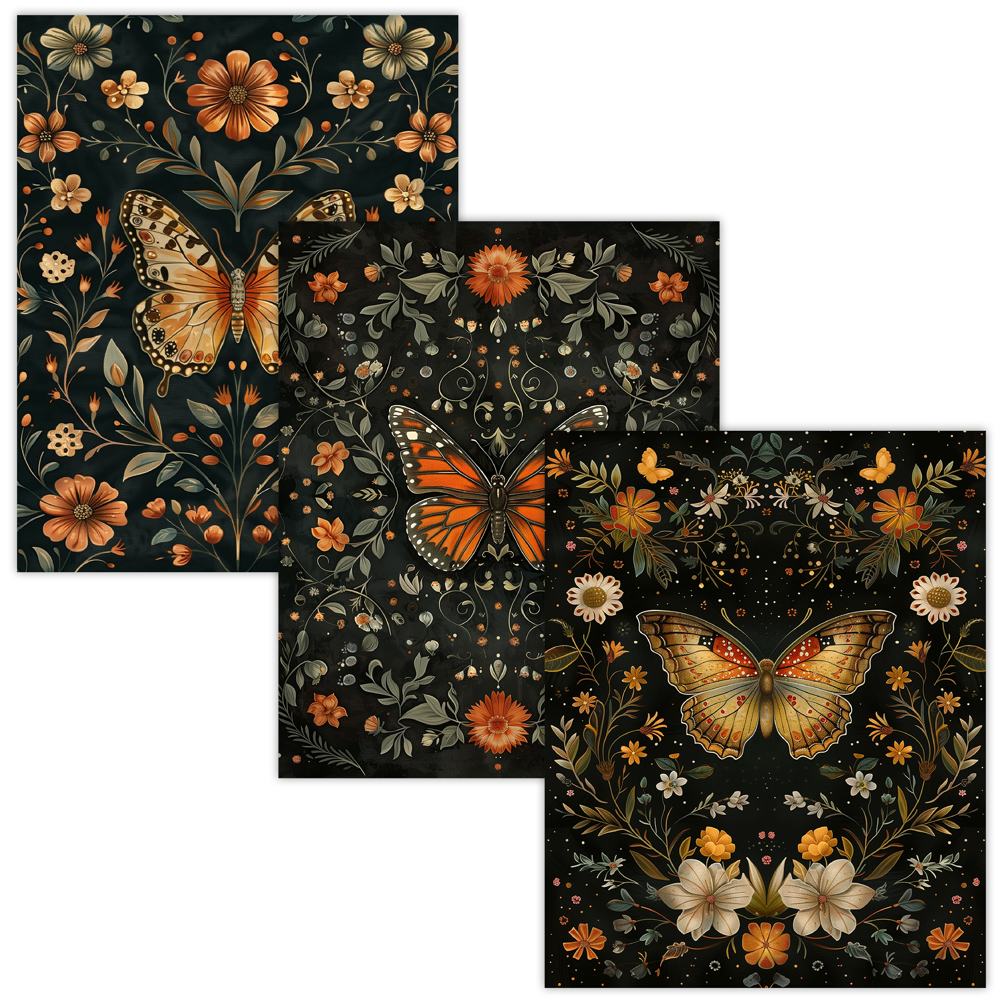 Enchanted Butterfly Botanical Posters - Set of 3 Nature-Inspired Wall Art Prints