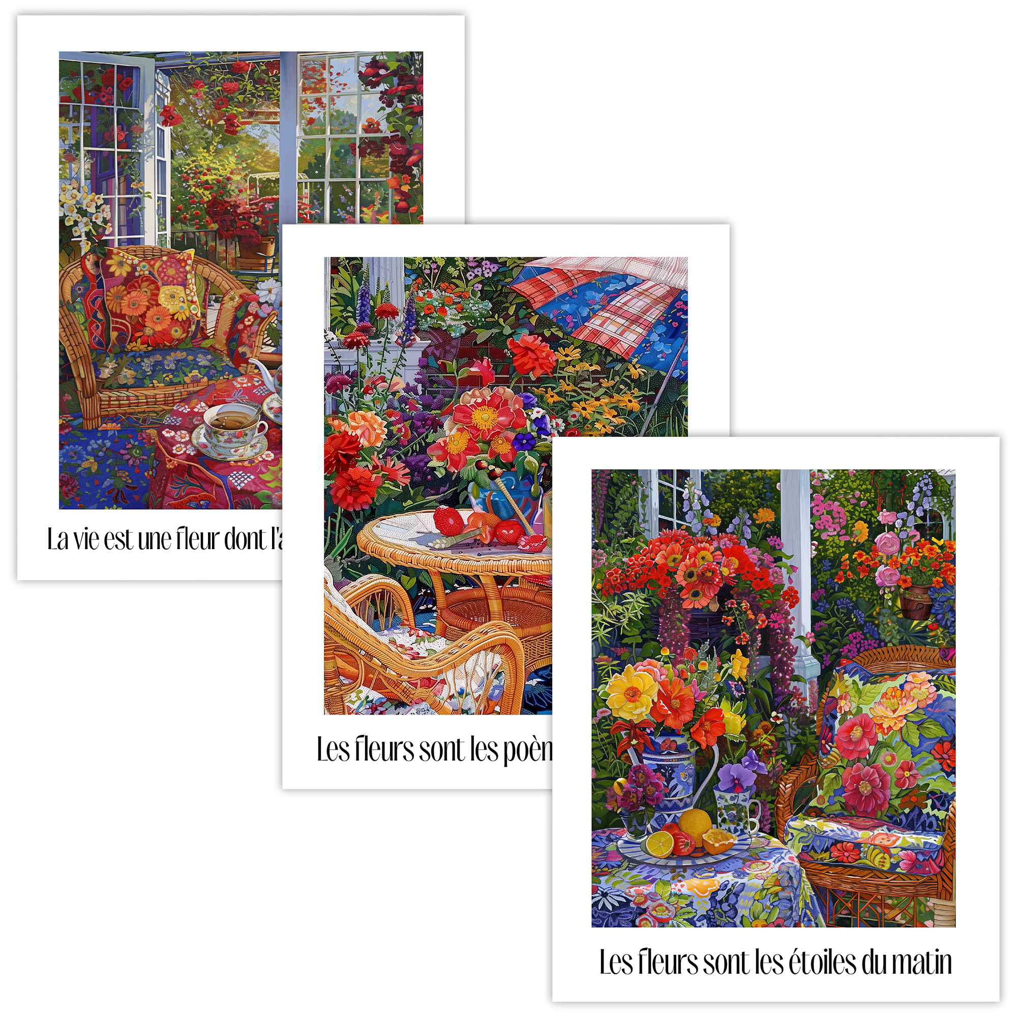 Morning Blooms French Floral Garden Art Print Set of 3