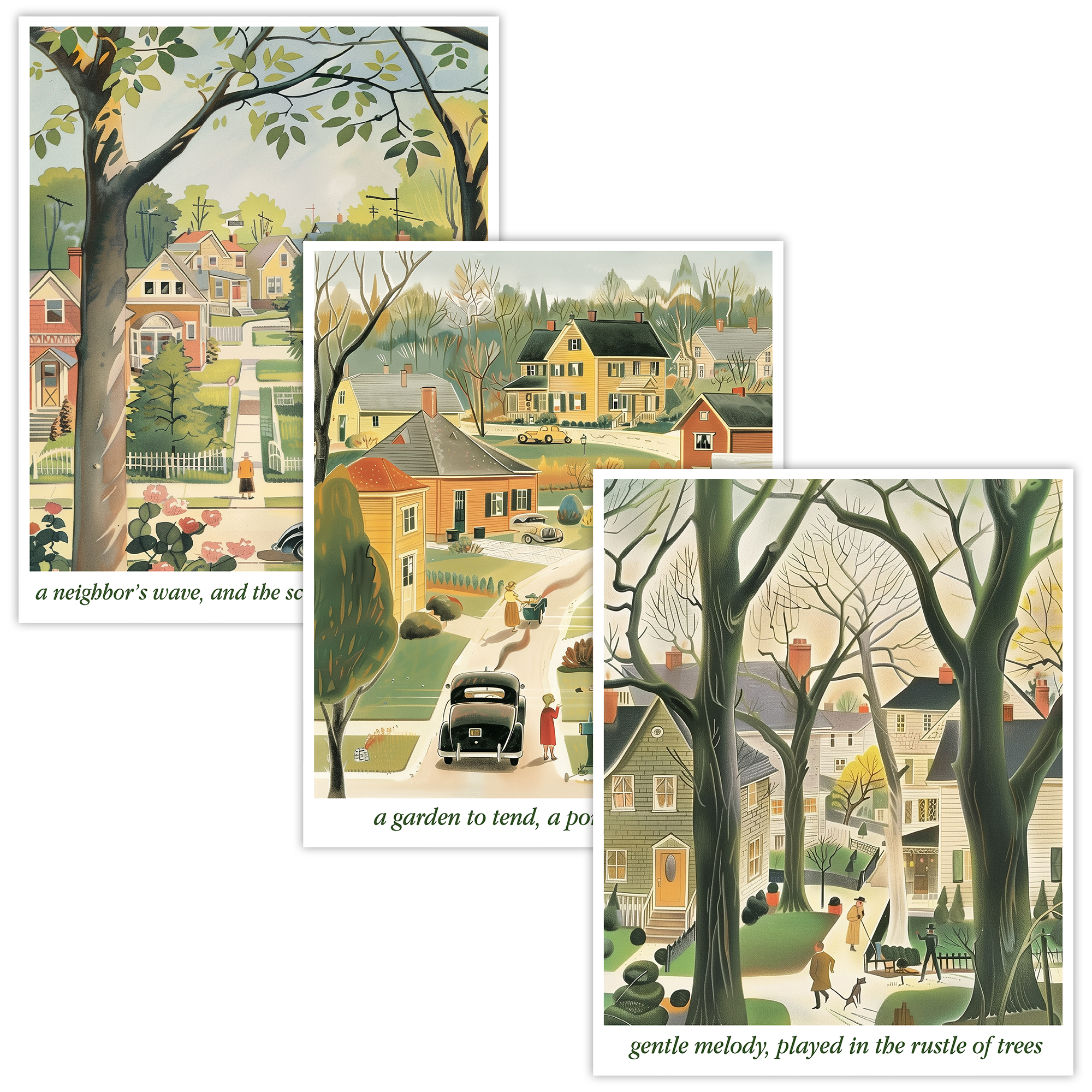 Retro Neighborhood Serenity Scenes Trio Print