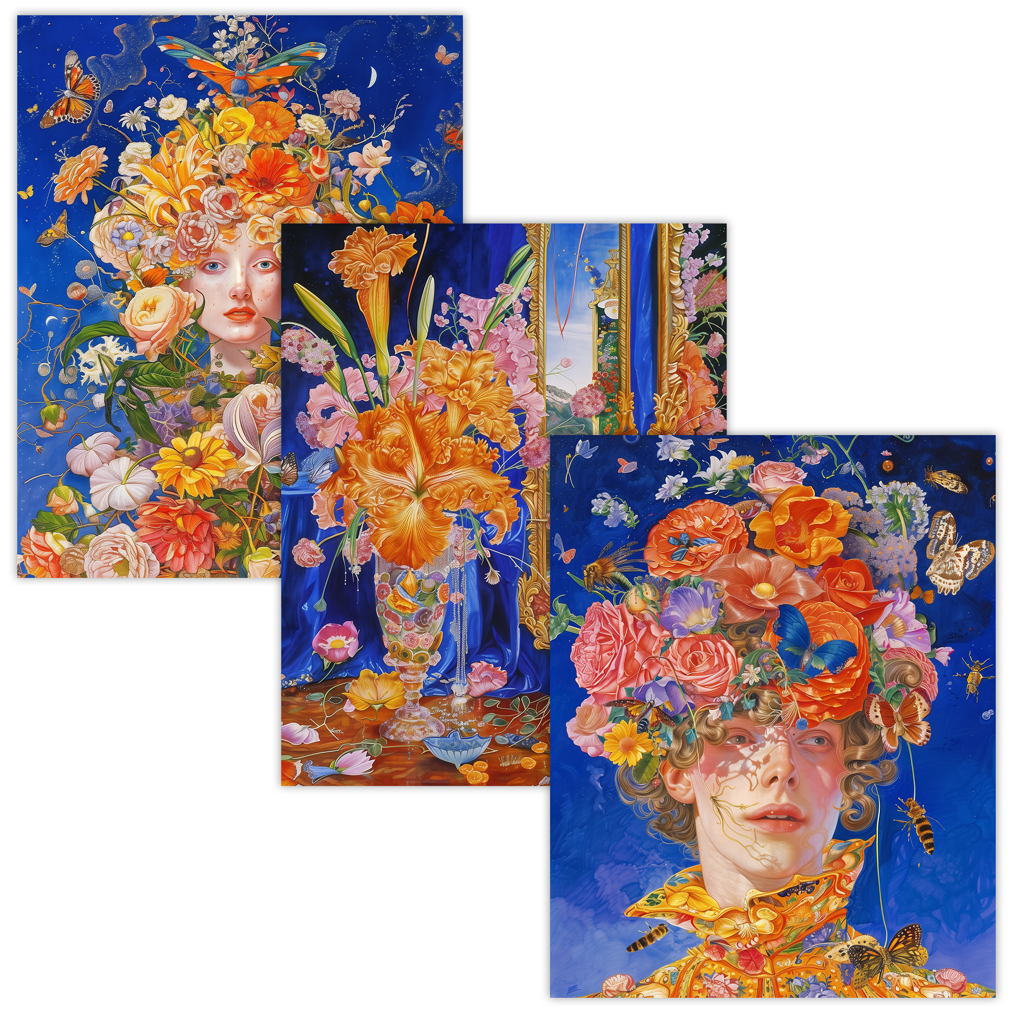 Vibrant Floral Fantasy Art Set of 3 Print