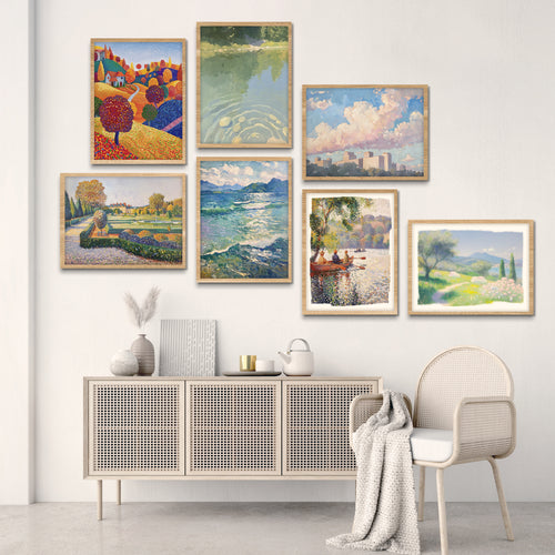 Vom Pointillismus inspirierte Galeriewand