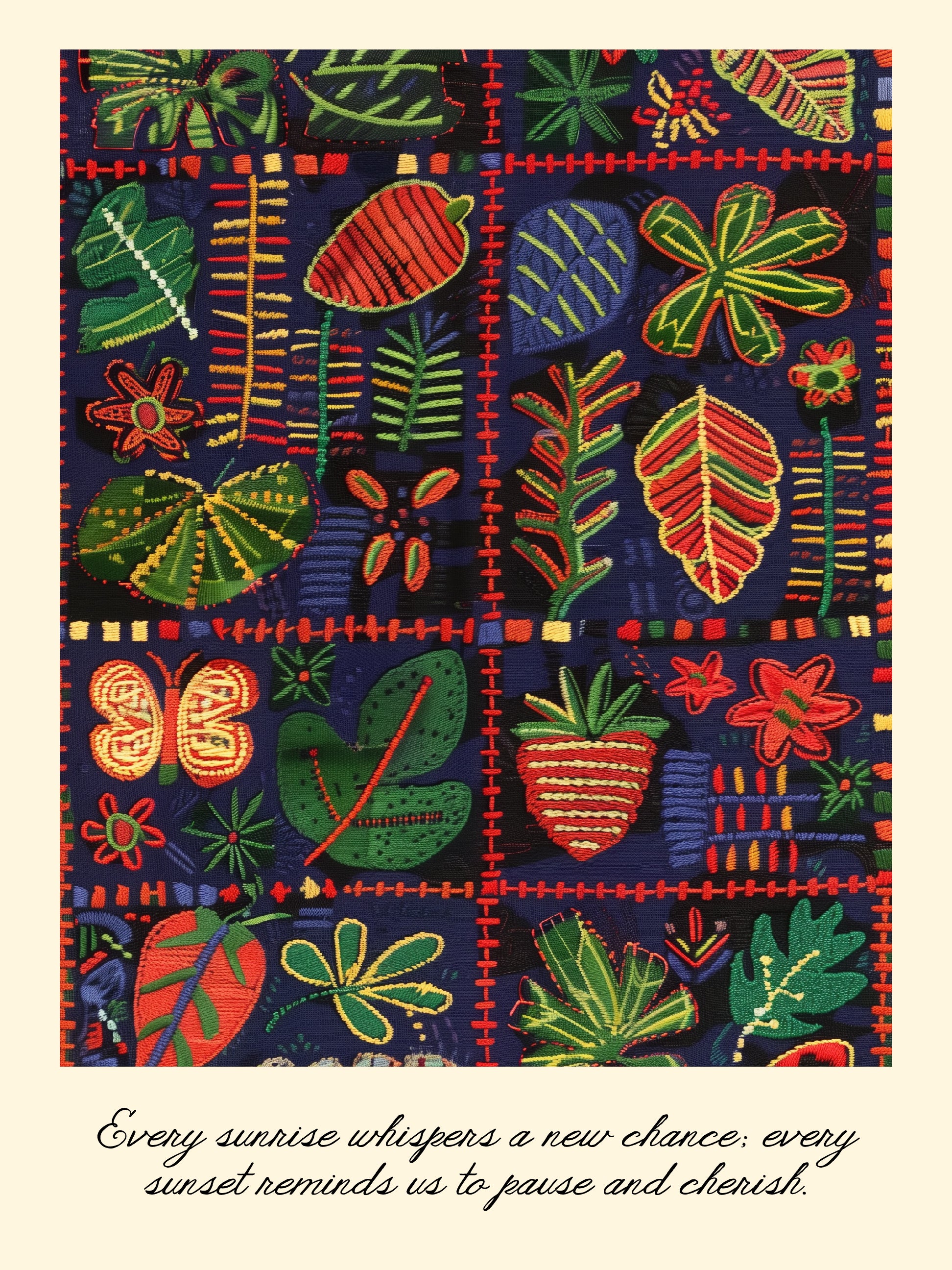 Whimsical Nature Embroidery Inspired Textile Print