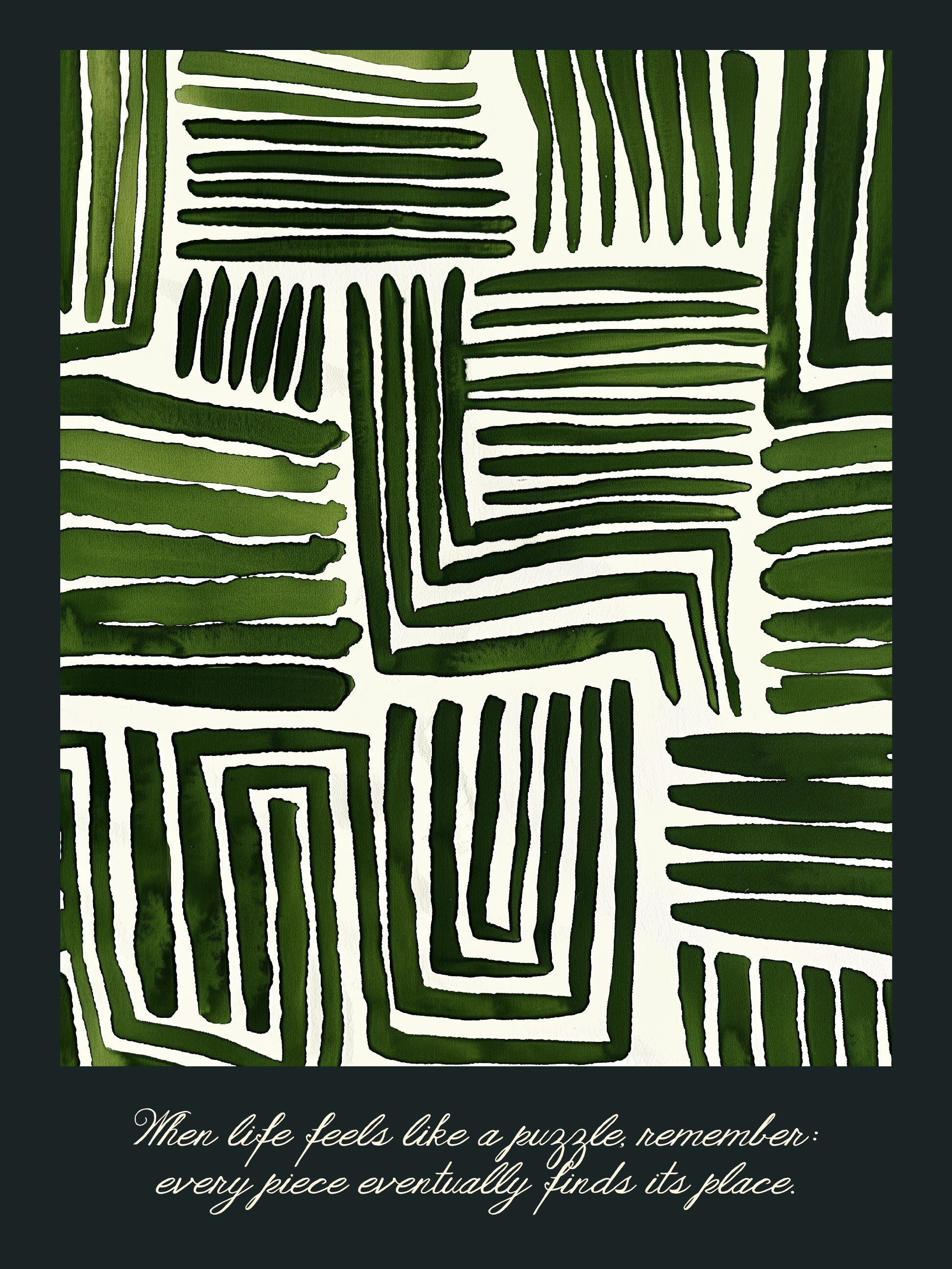 Deep Green Abstract Line Grid Pattern Print