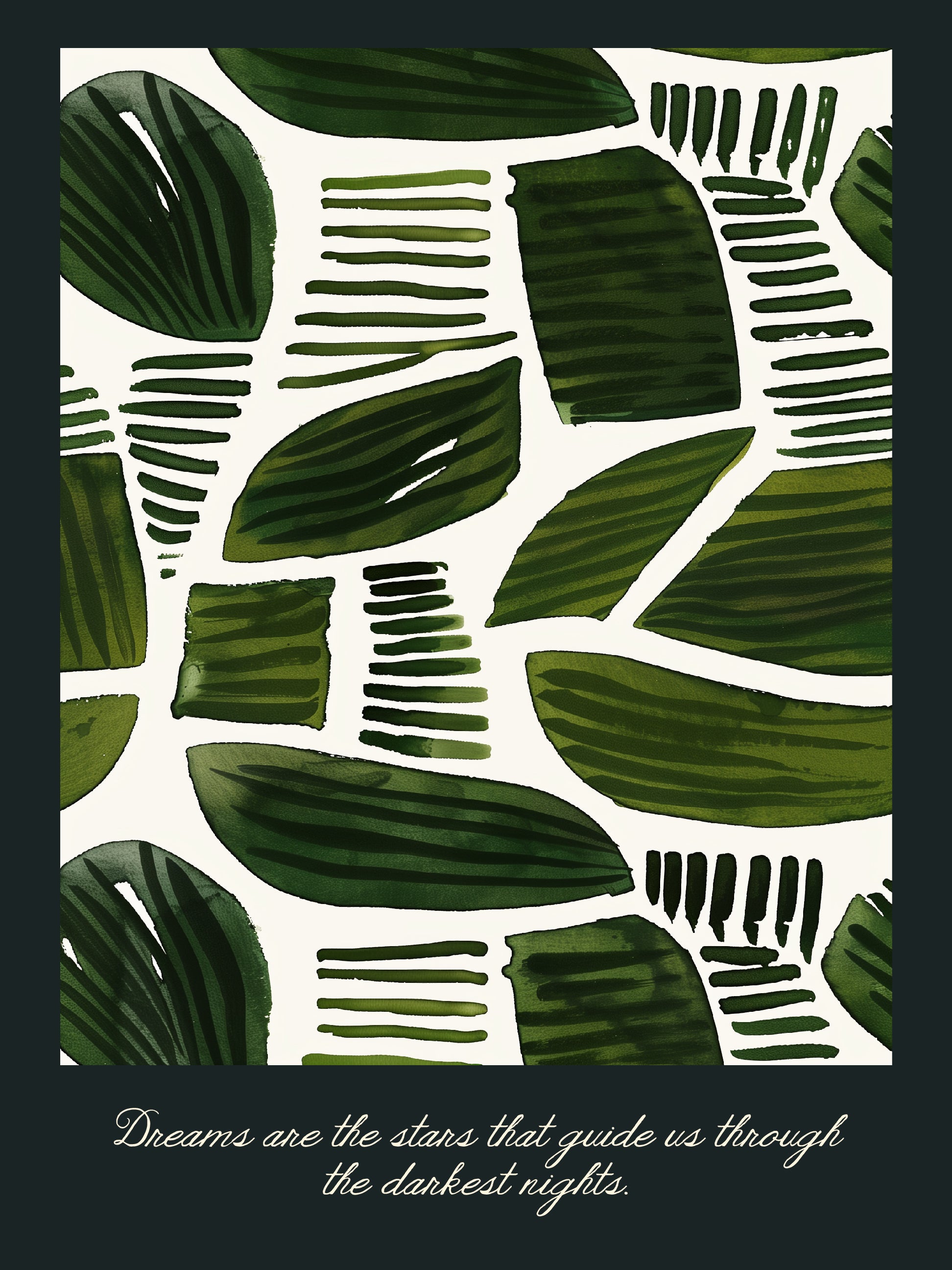 Deep Green Dream Inspired Leaf Abstract Print
