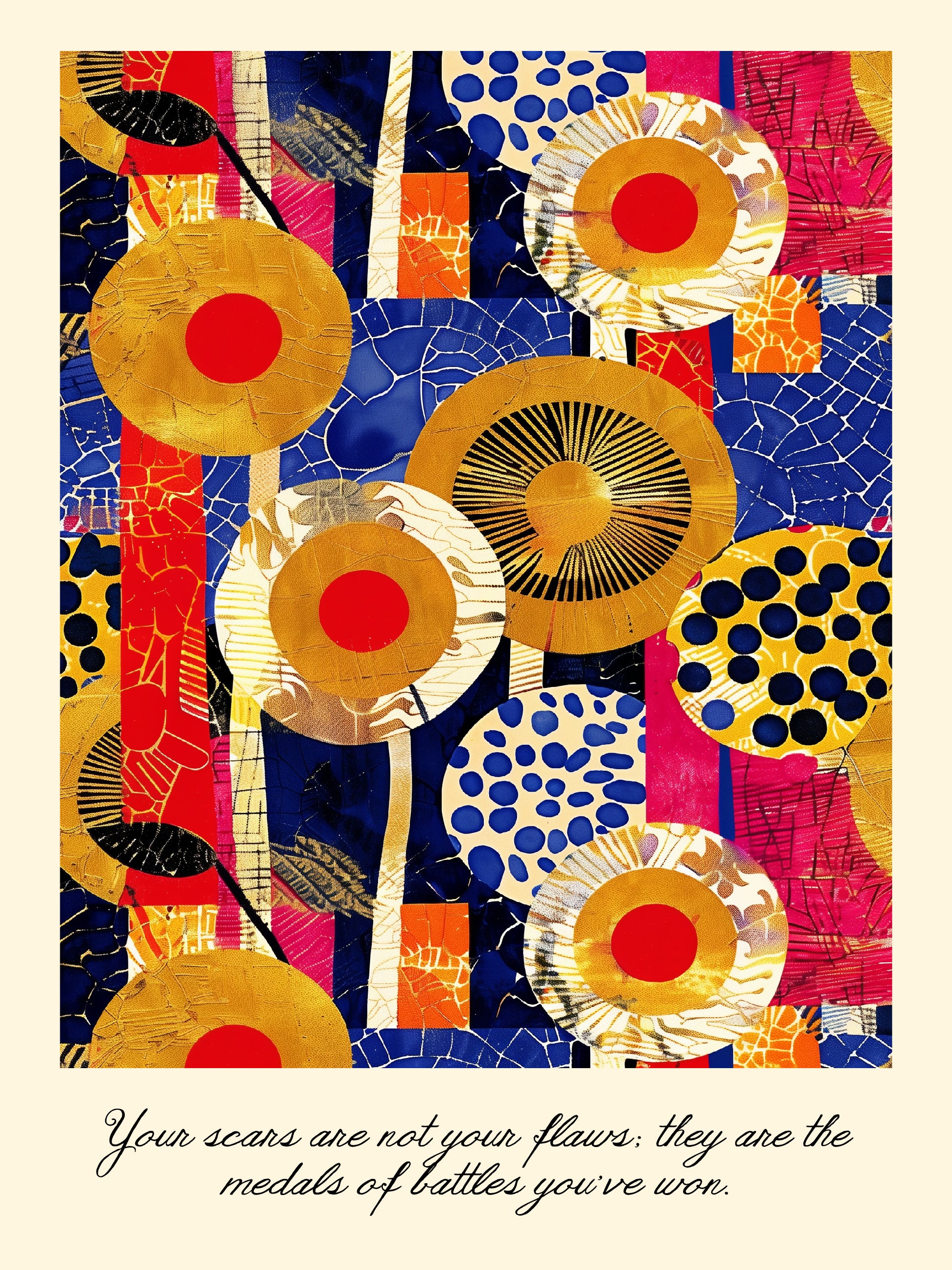 Bold Red Gold Abstract Battle Medals Print