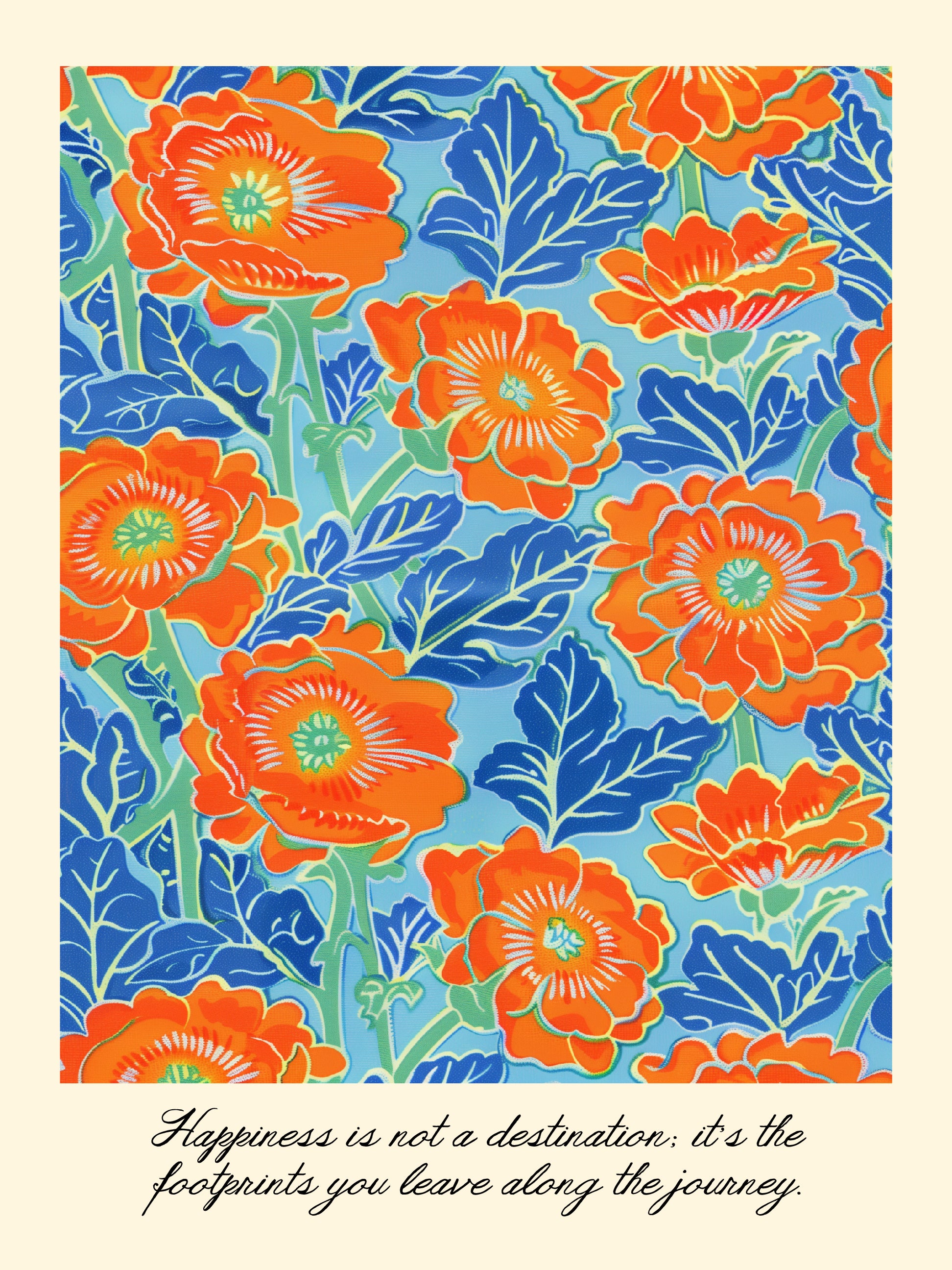 Orange Blue Floral Botanical Happiness Journey Print