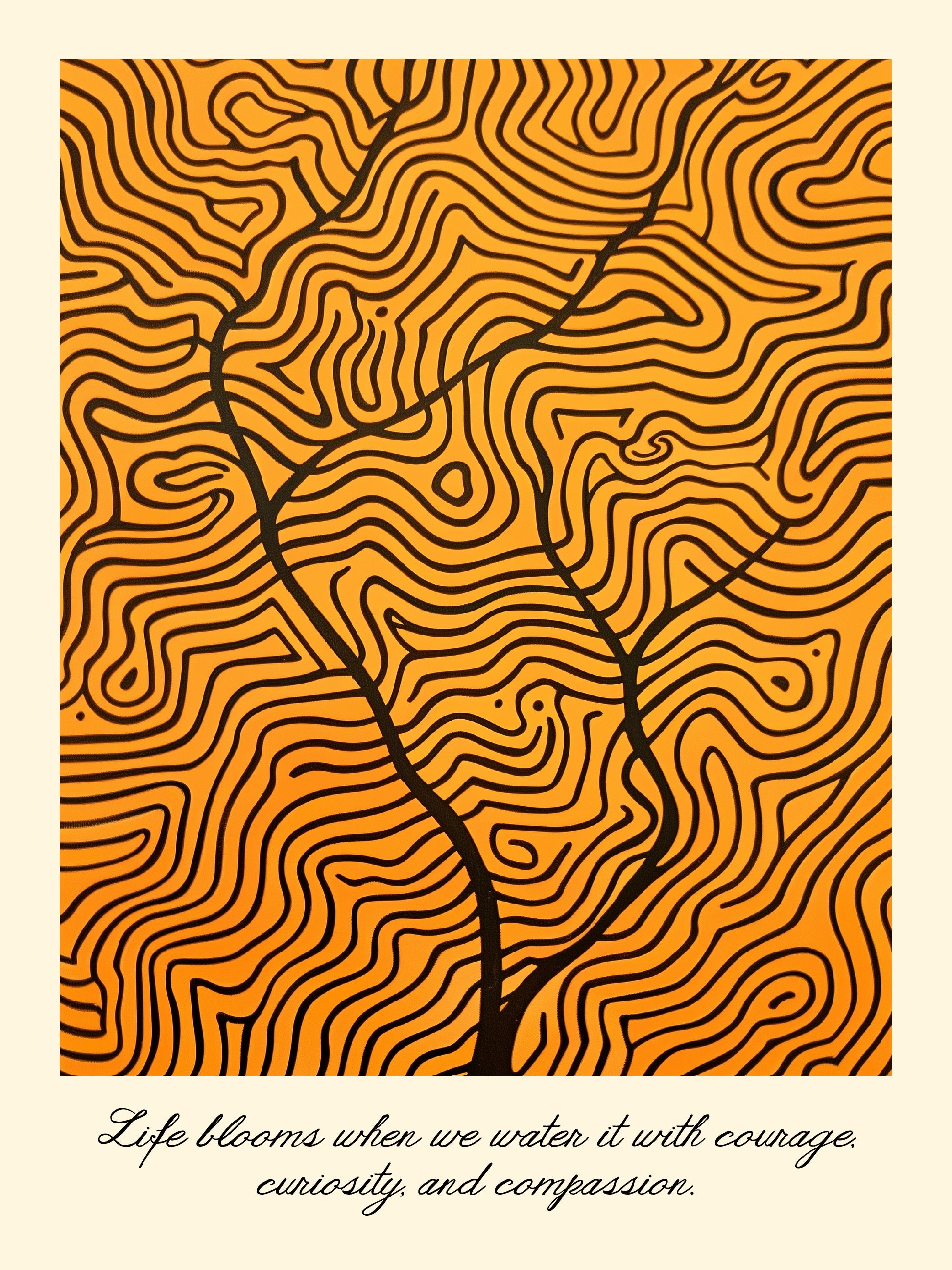 Abstract Orange Courage Curiosity Tree Line Print