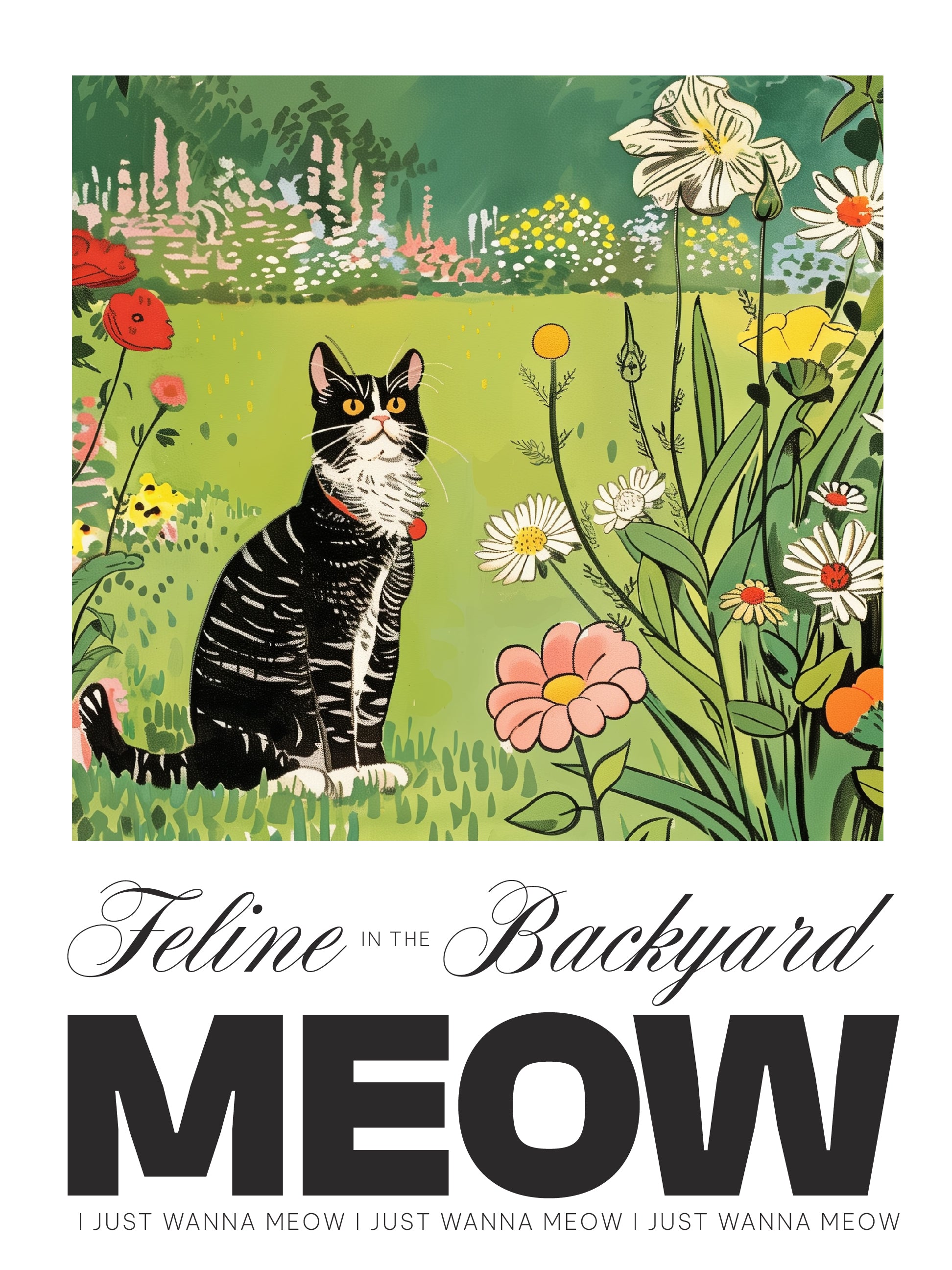 Classic Feline Cat Garden Wall Art Print