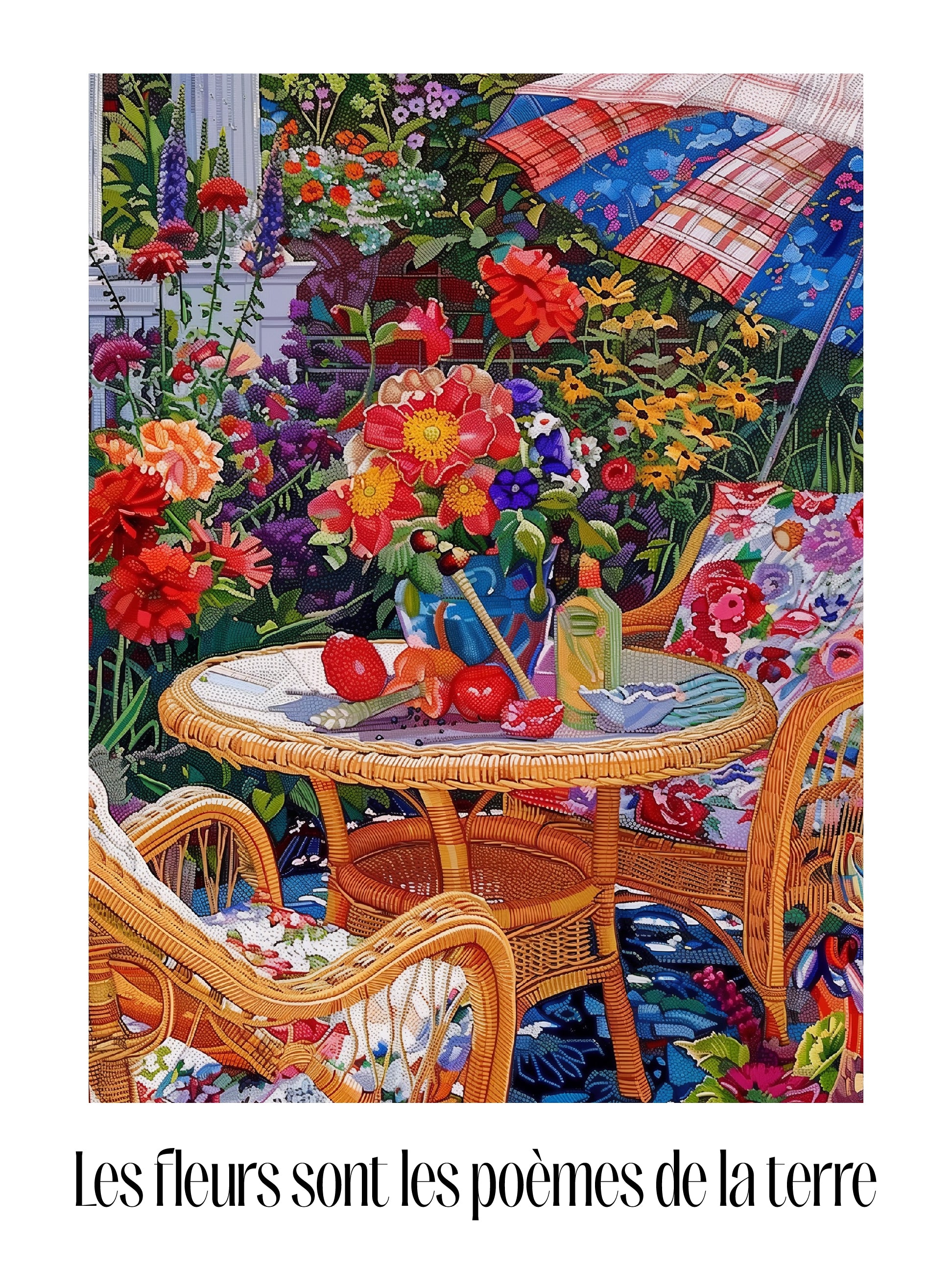 Blooming Garden Wicker Table Outdoor Scene Print
