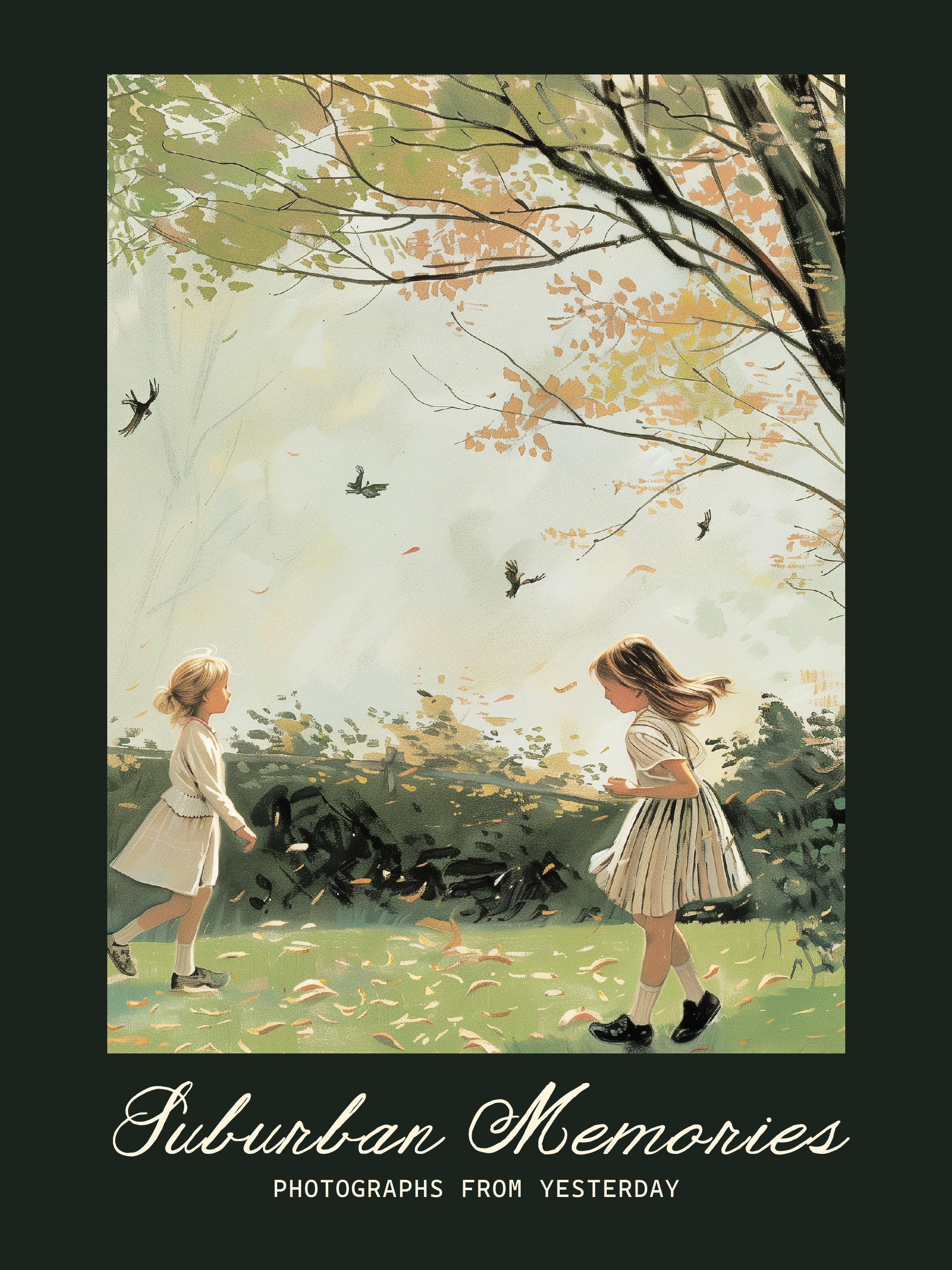 Classic Suburban Childhood Nostalgic Autumn Scene Print