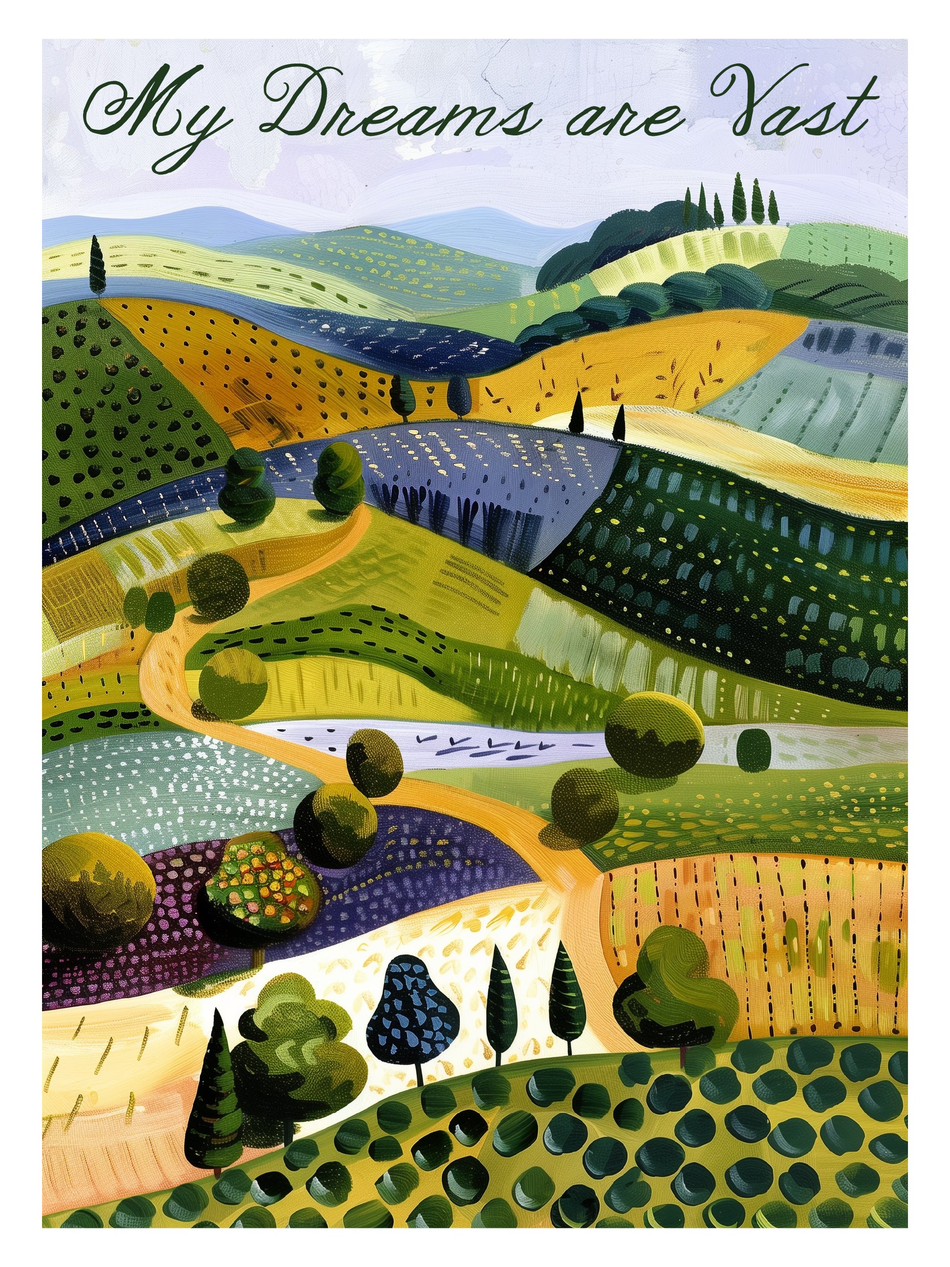 Peaceful Rolling Hills Dreamlike Landscape Art Print