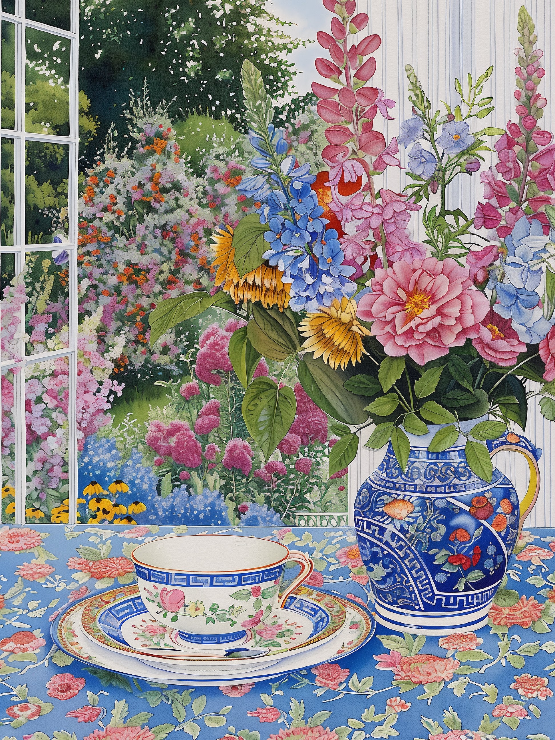 Elegant Floral Garden Tea Setting Art Print