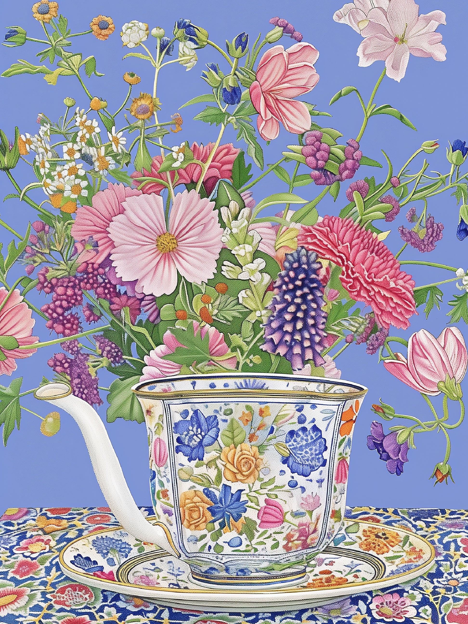 Wildflower Bouquet in Floral Teacup Art Print