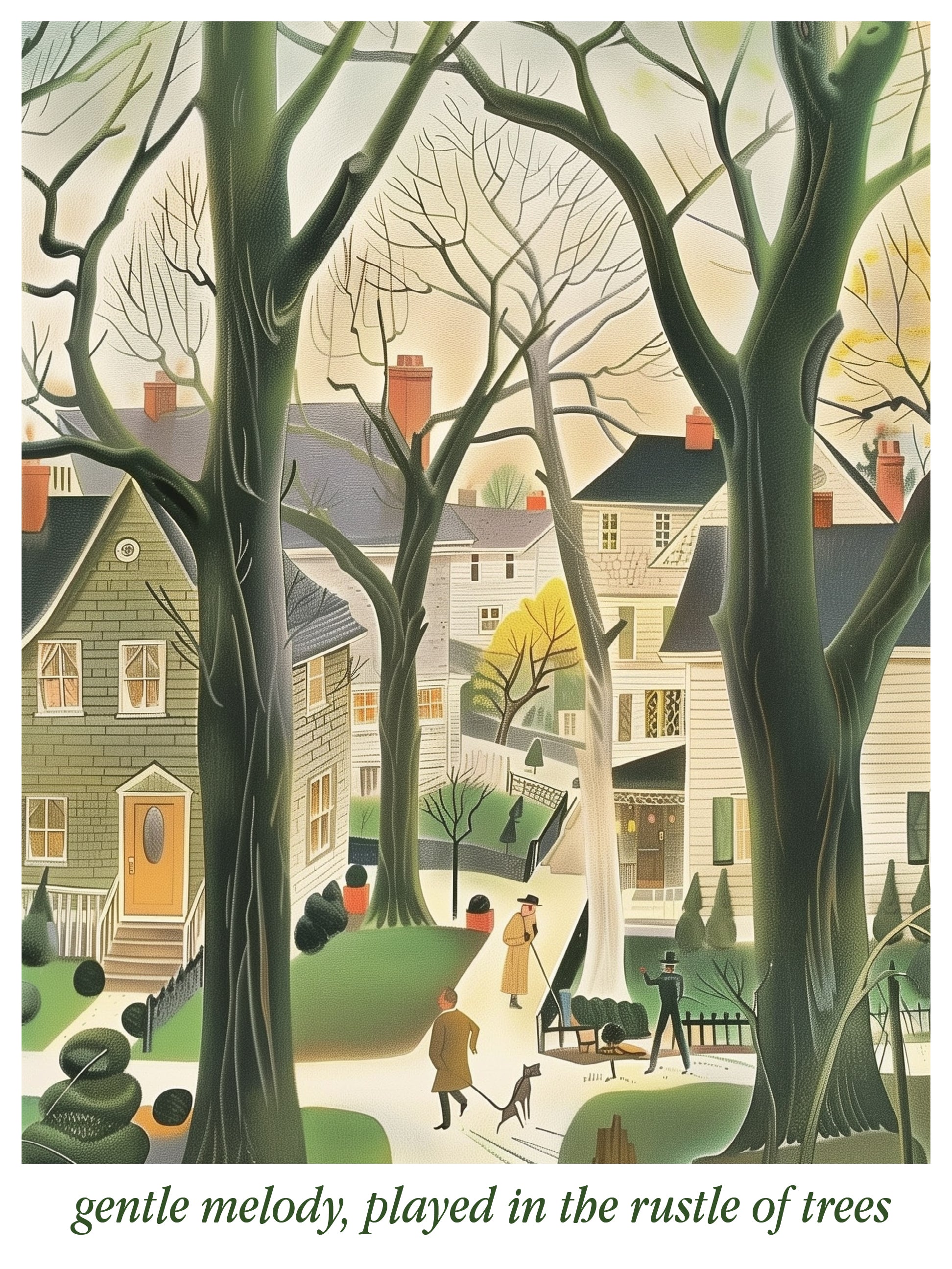 Tranquil Neighborhood Stroll Under Leafy Trees Print